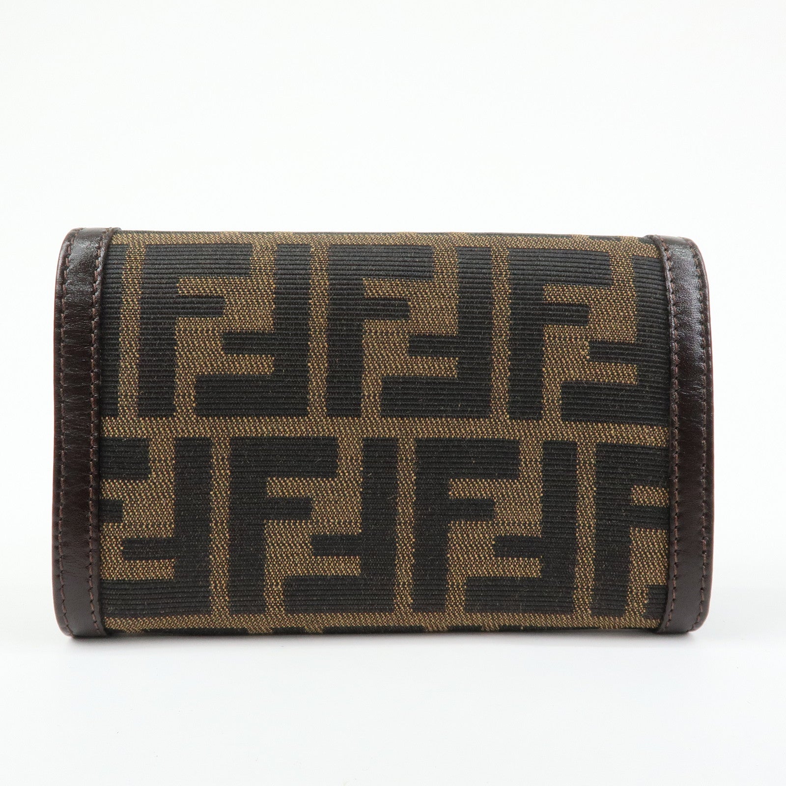 FENDI Zucca Canvas Leather Compact Wallet Brown Black 31052