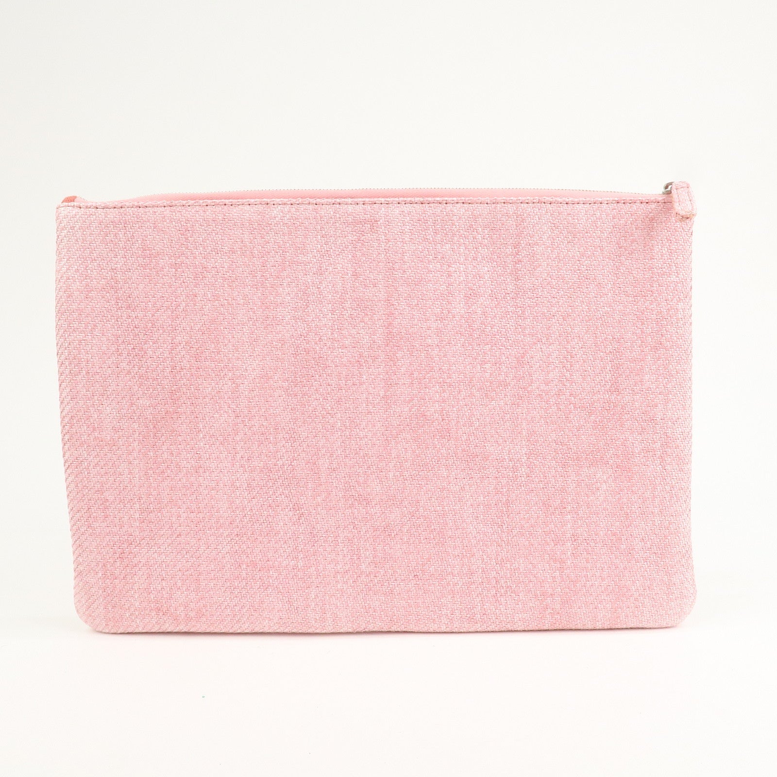 CHANEL Deauville Straw Clutch Bag Pouch Pink Red