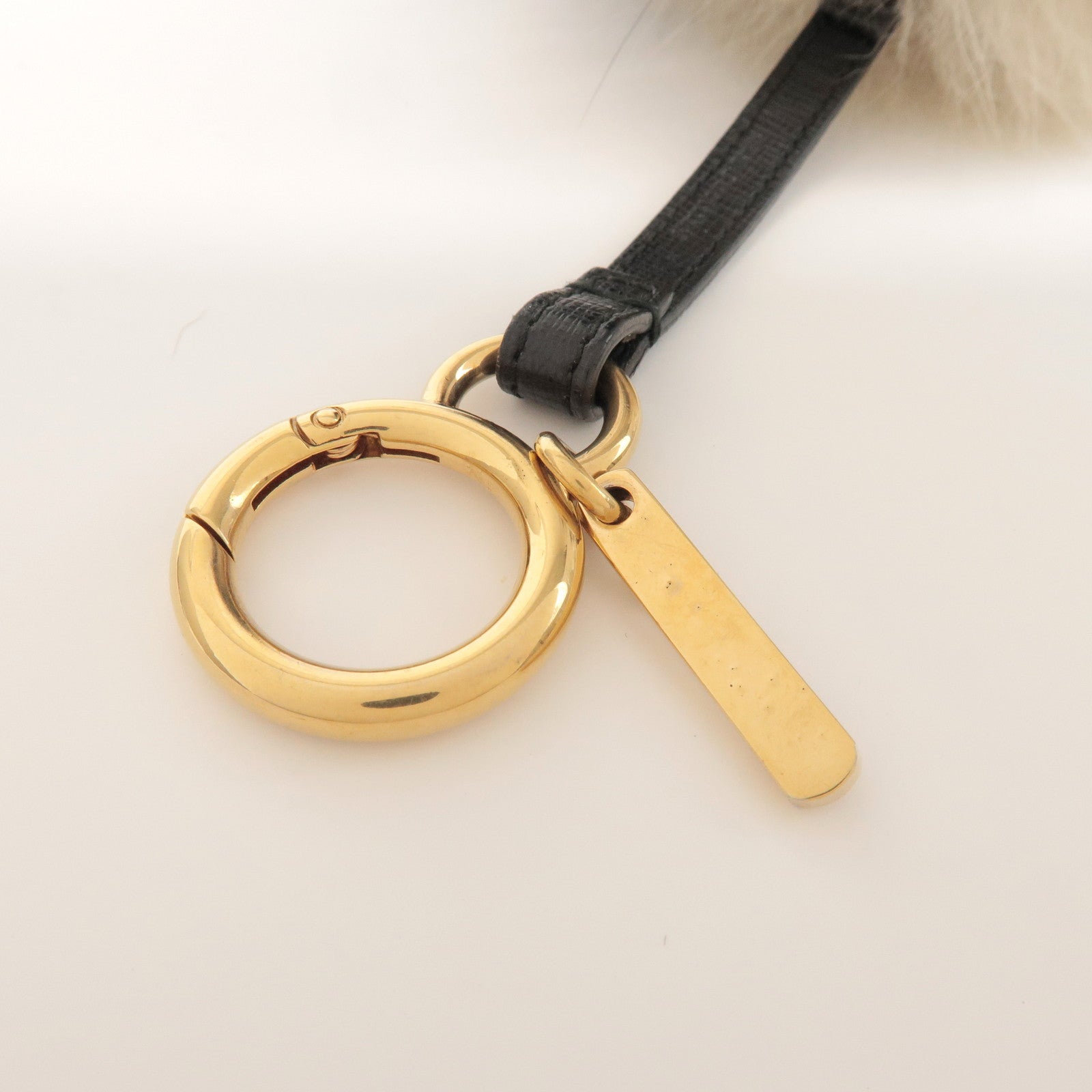 FENDI Fur Leather Bag Charm Key Chain Black White