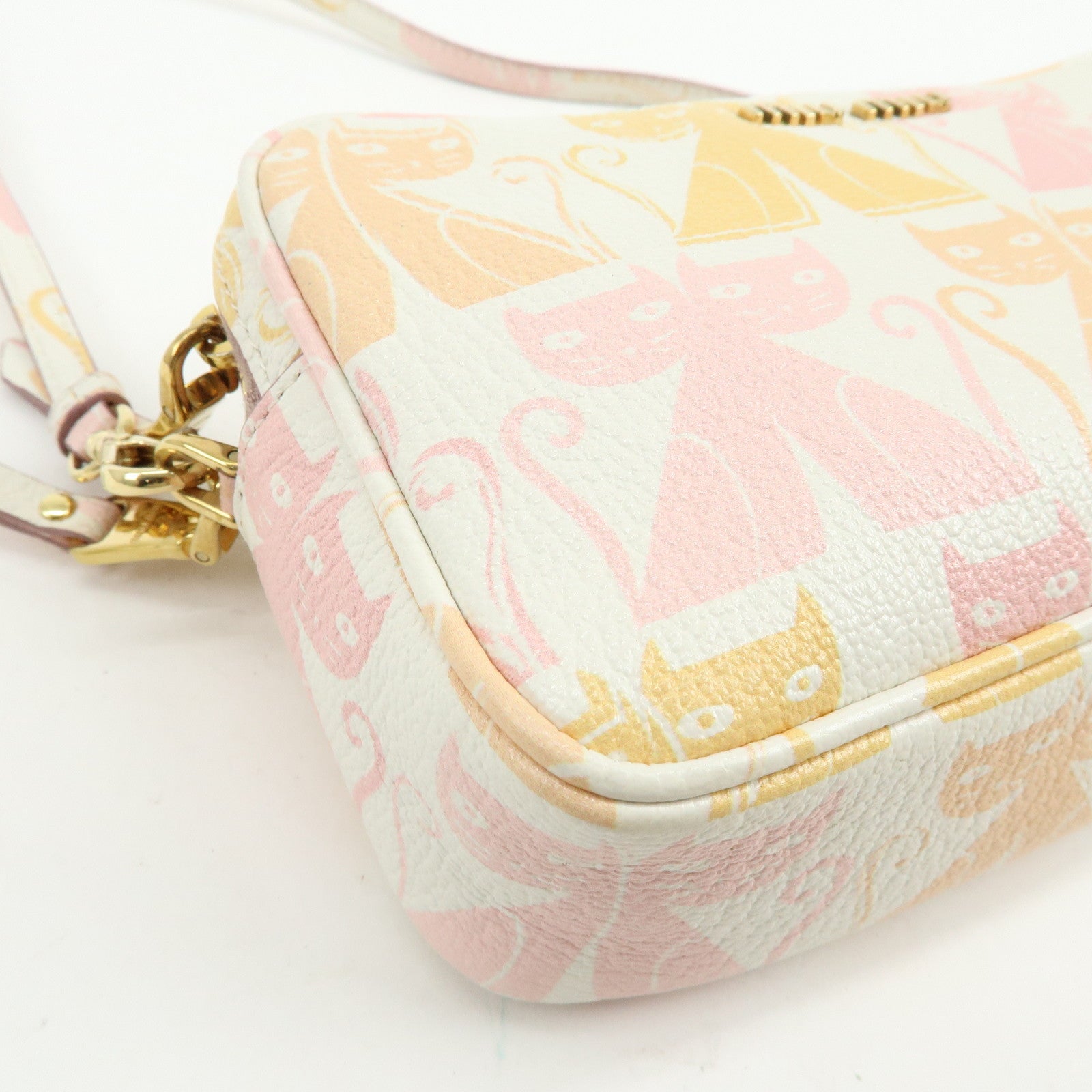 MIU MIU Cat Madras Leather Shoulder Bag Pink Orange White 5NF011