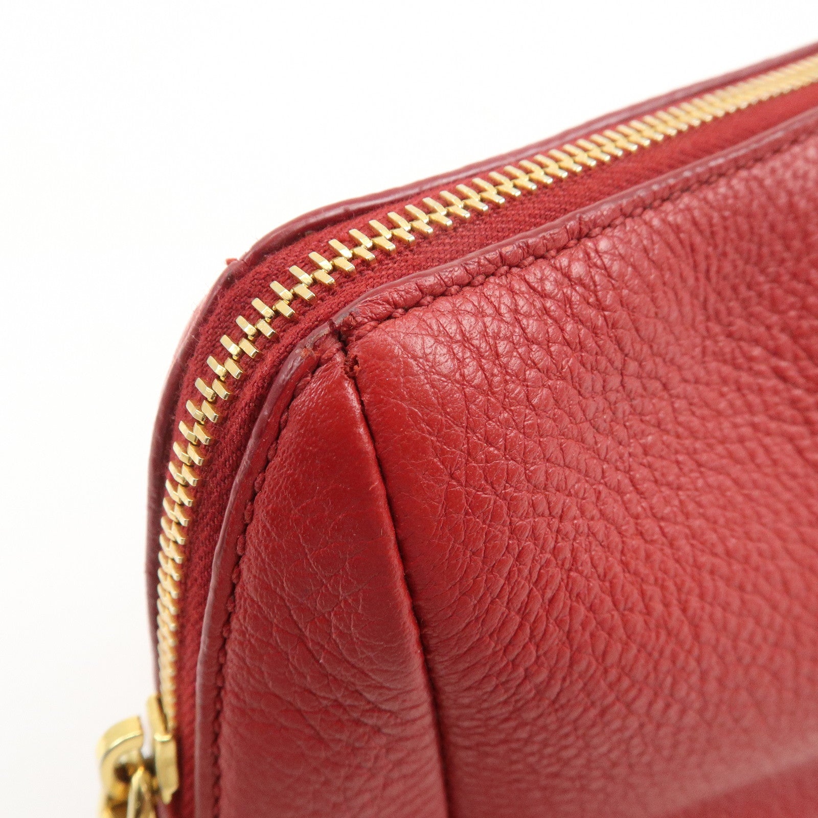 PRADA Logo Leather Pouch Cosmetic Pouch Red