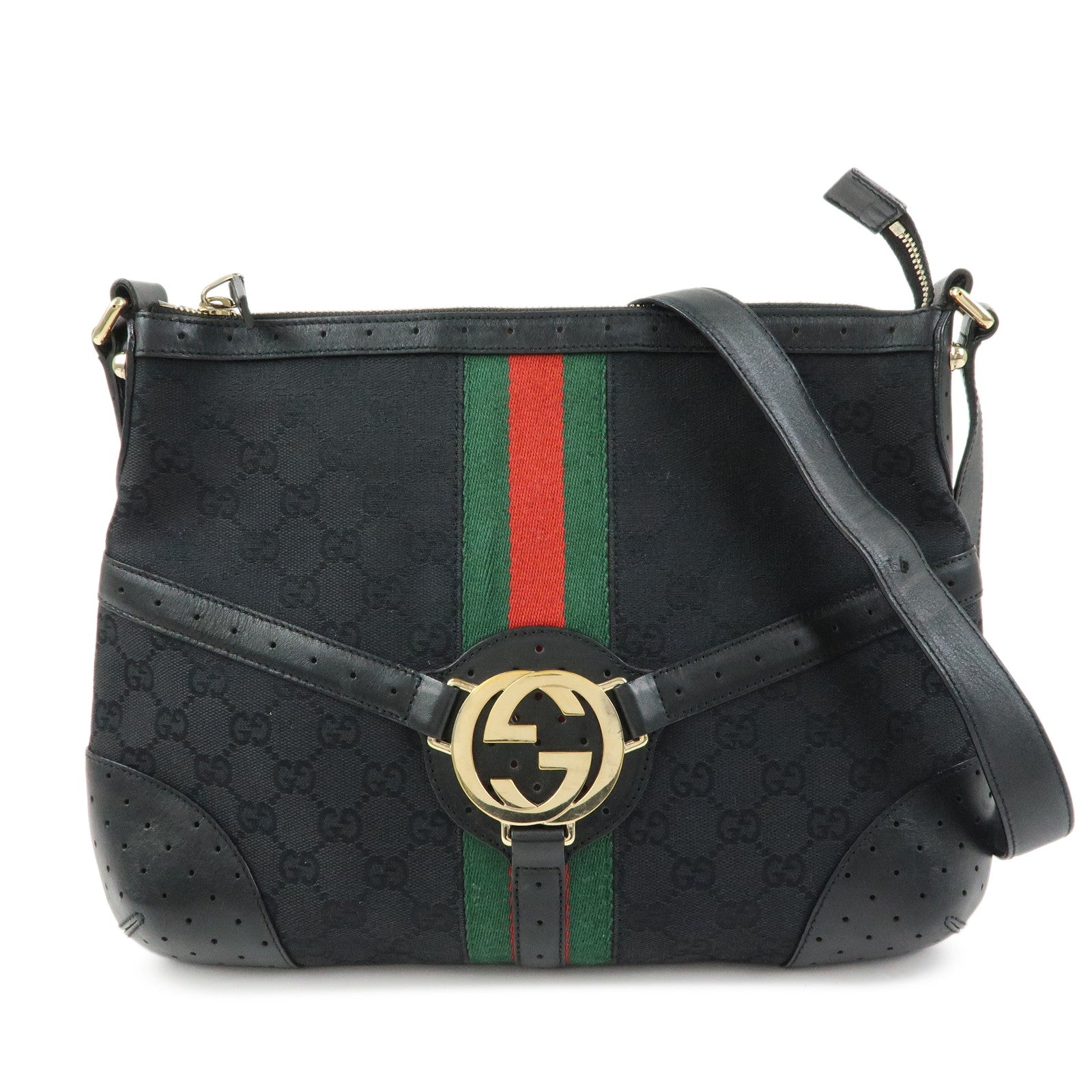 GUCCI Sherry Interlocking G GG Canvas Leather Shoulder Bag 131033