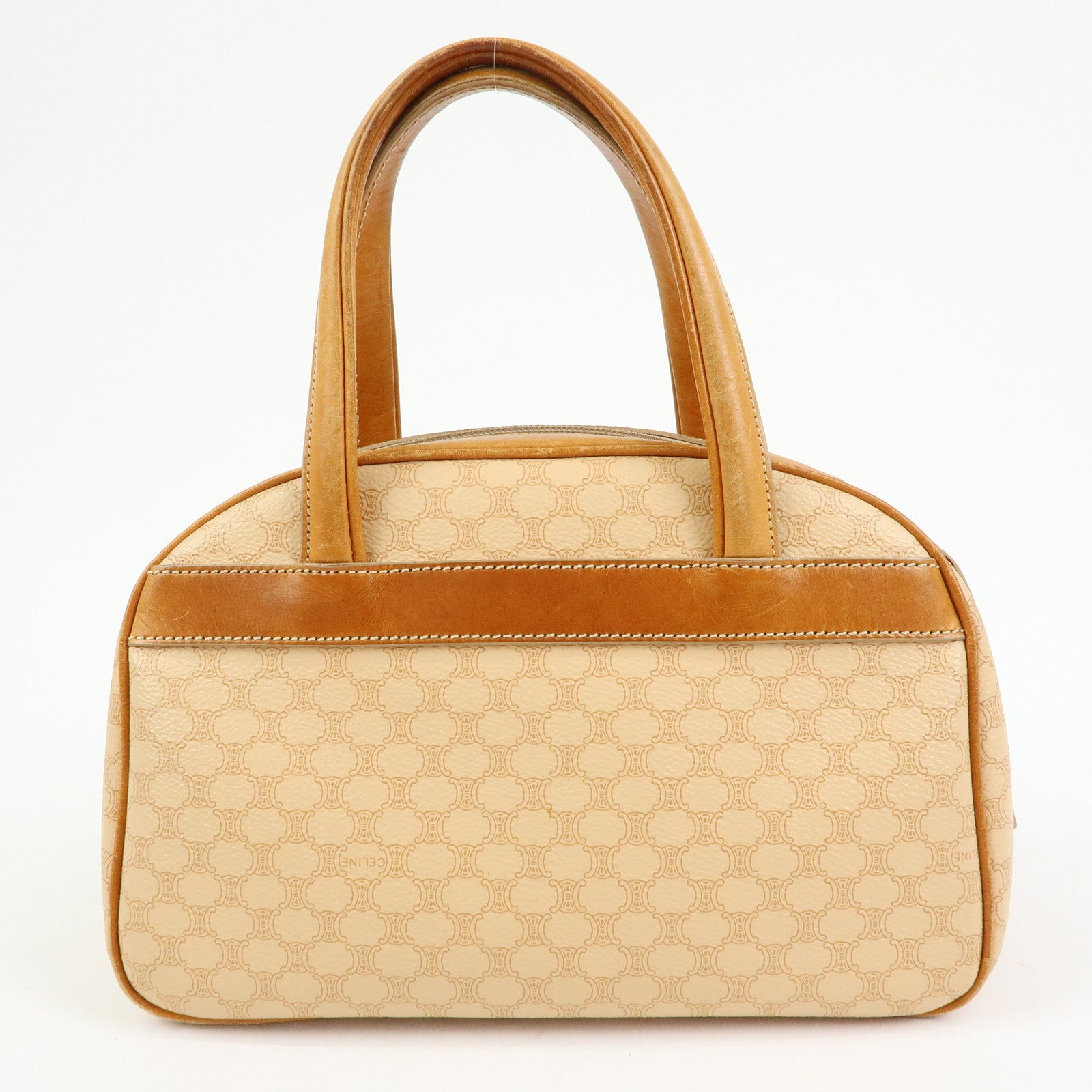 CELINE Macadam PVC Leather Hand Bag Boston Bag Beige Camel