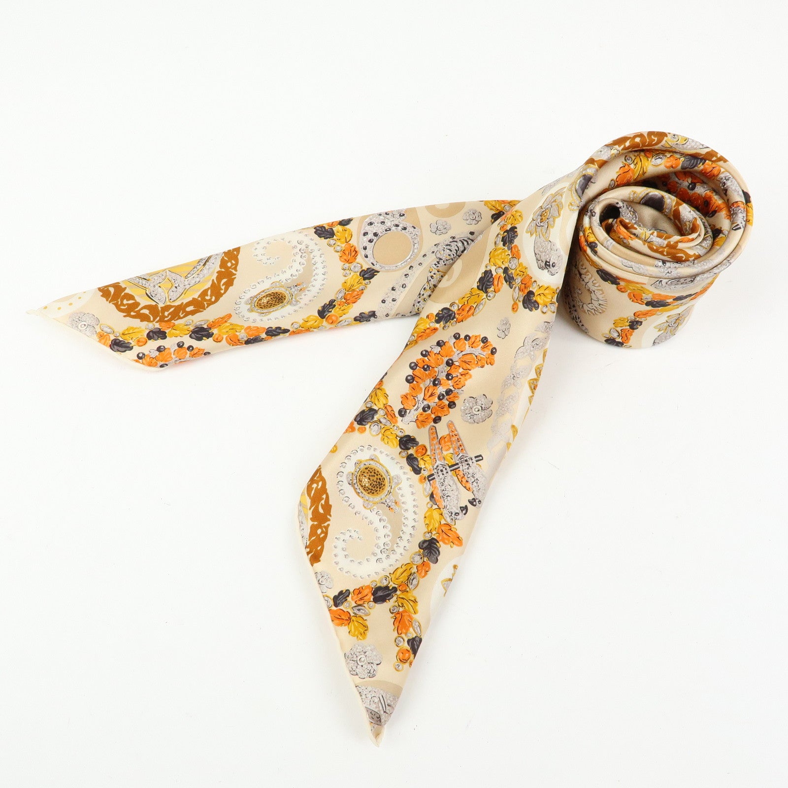 Cartier Silk 100% Scarf Panthere Jewelry Motif Beige