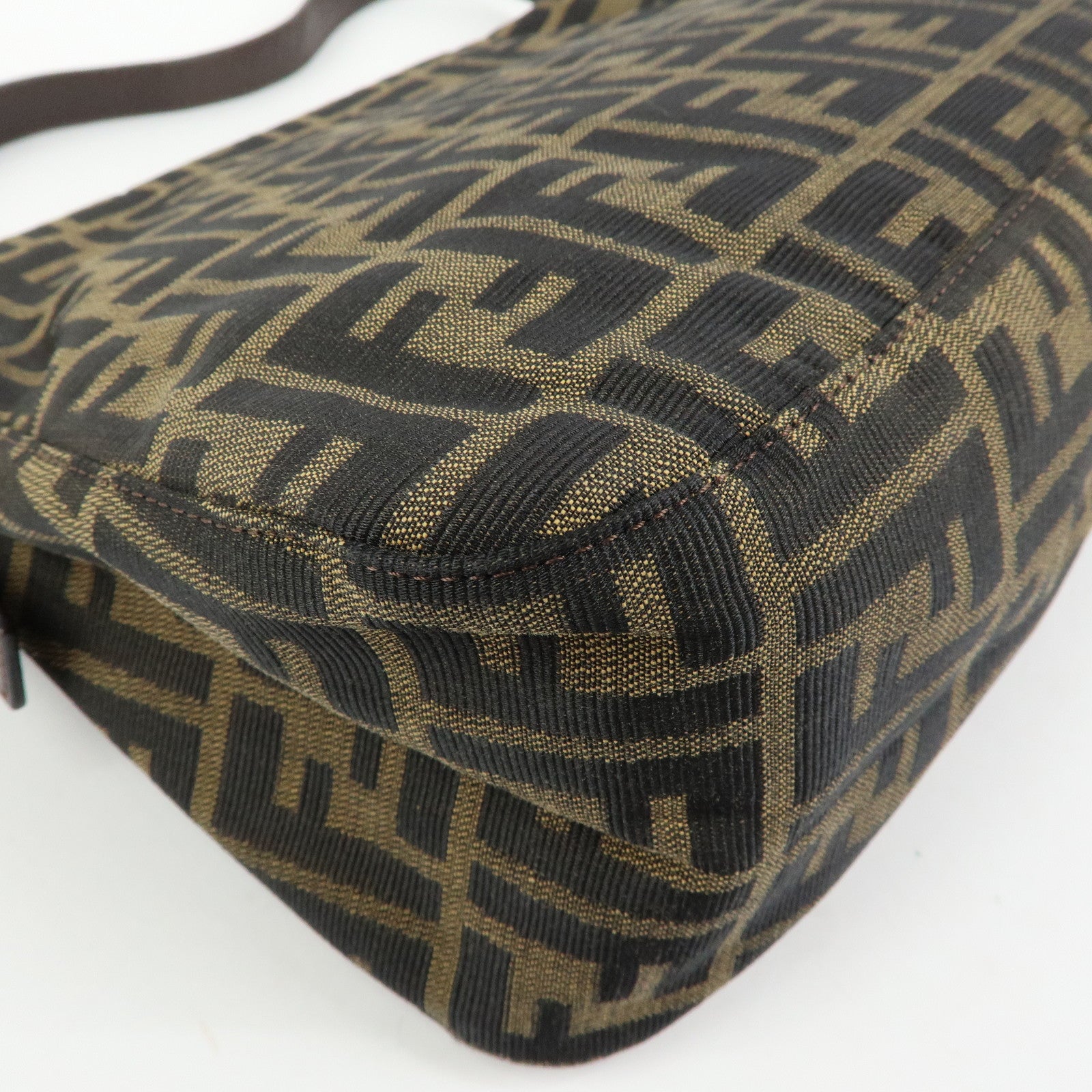 FENDI Mamma Baguette Zucca Canvas Leather Shoulder Bag Brown 26325