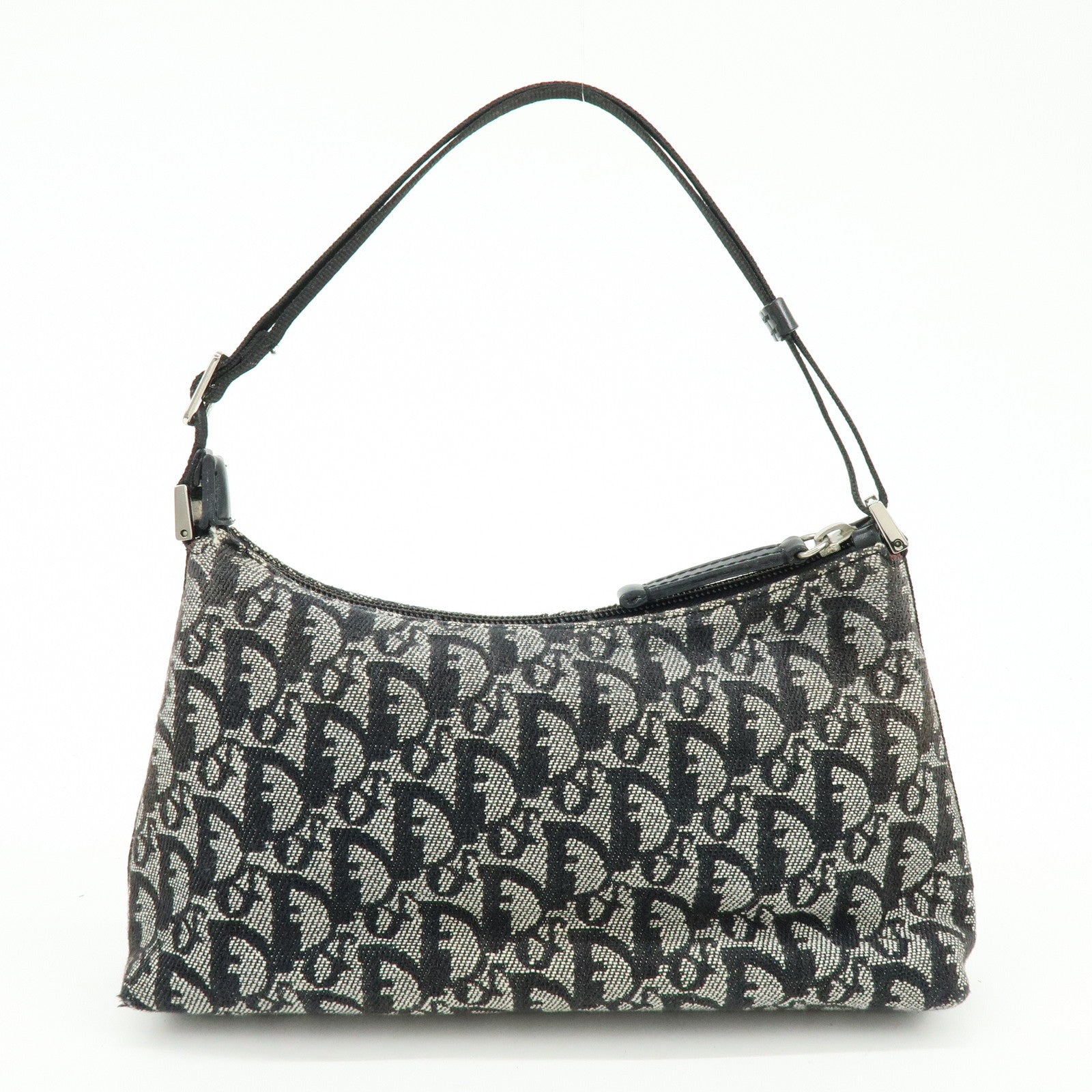 Christian Dior Trotter Jacquard Leather Shoulder Bag Black