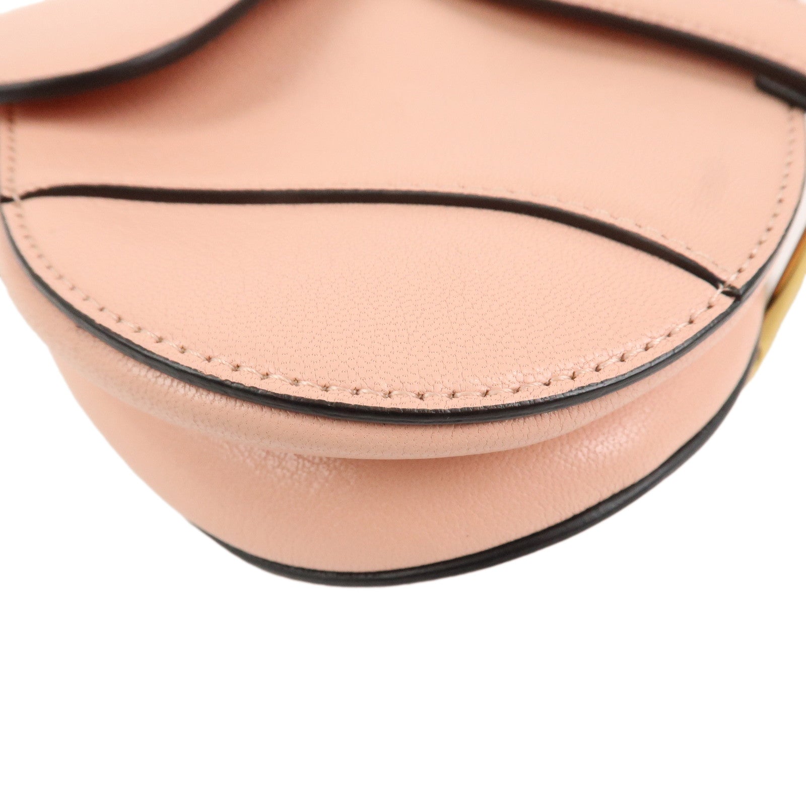 Christian Dior CD Logo Leather Saddle Bag Mini Hand Bag Pink