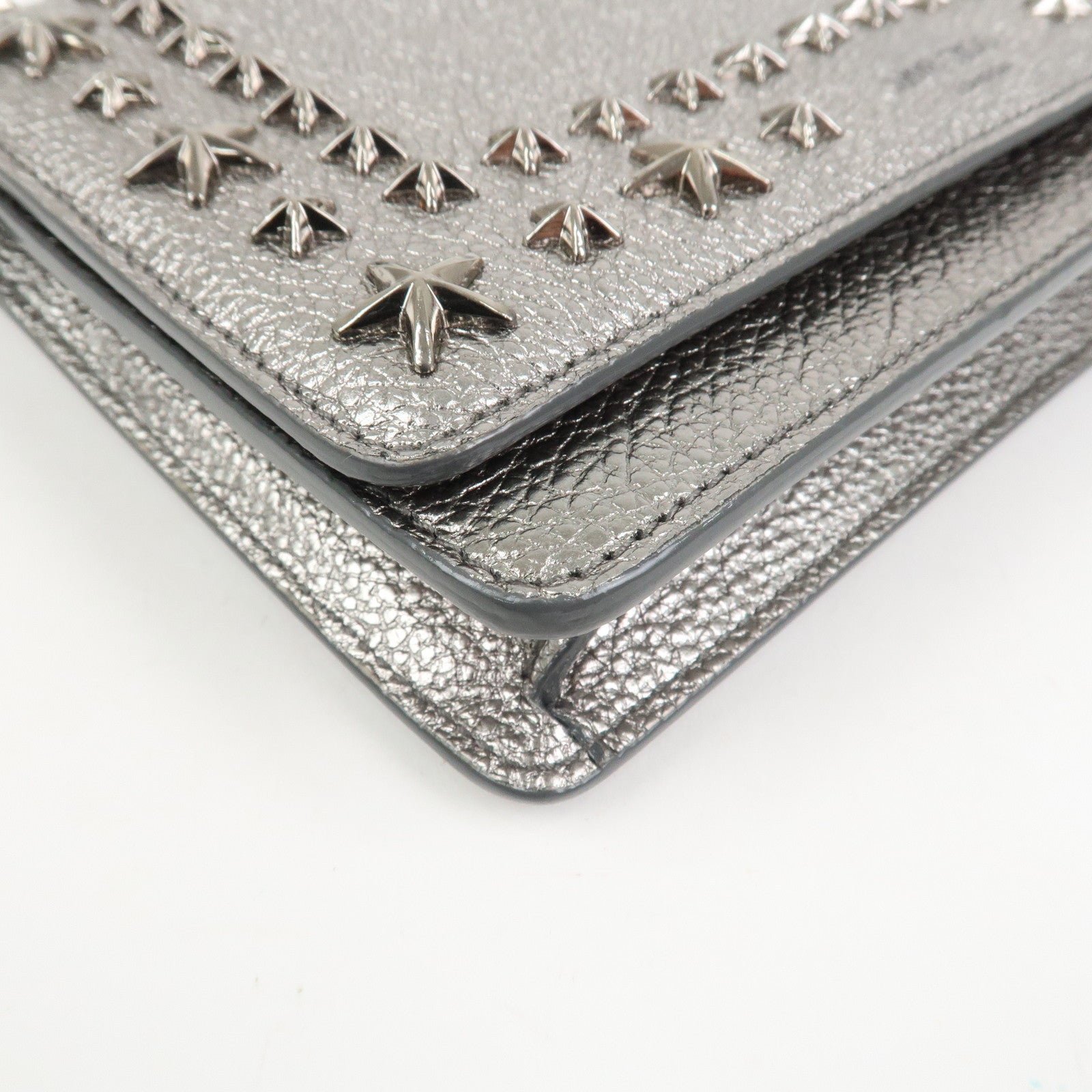 JIMMY CHOO 2Way Leather Chain Shoulder Bag Crossbody Bag Silver