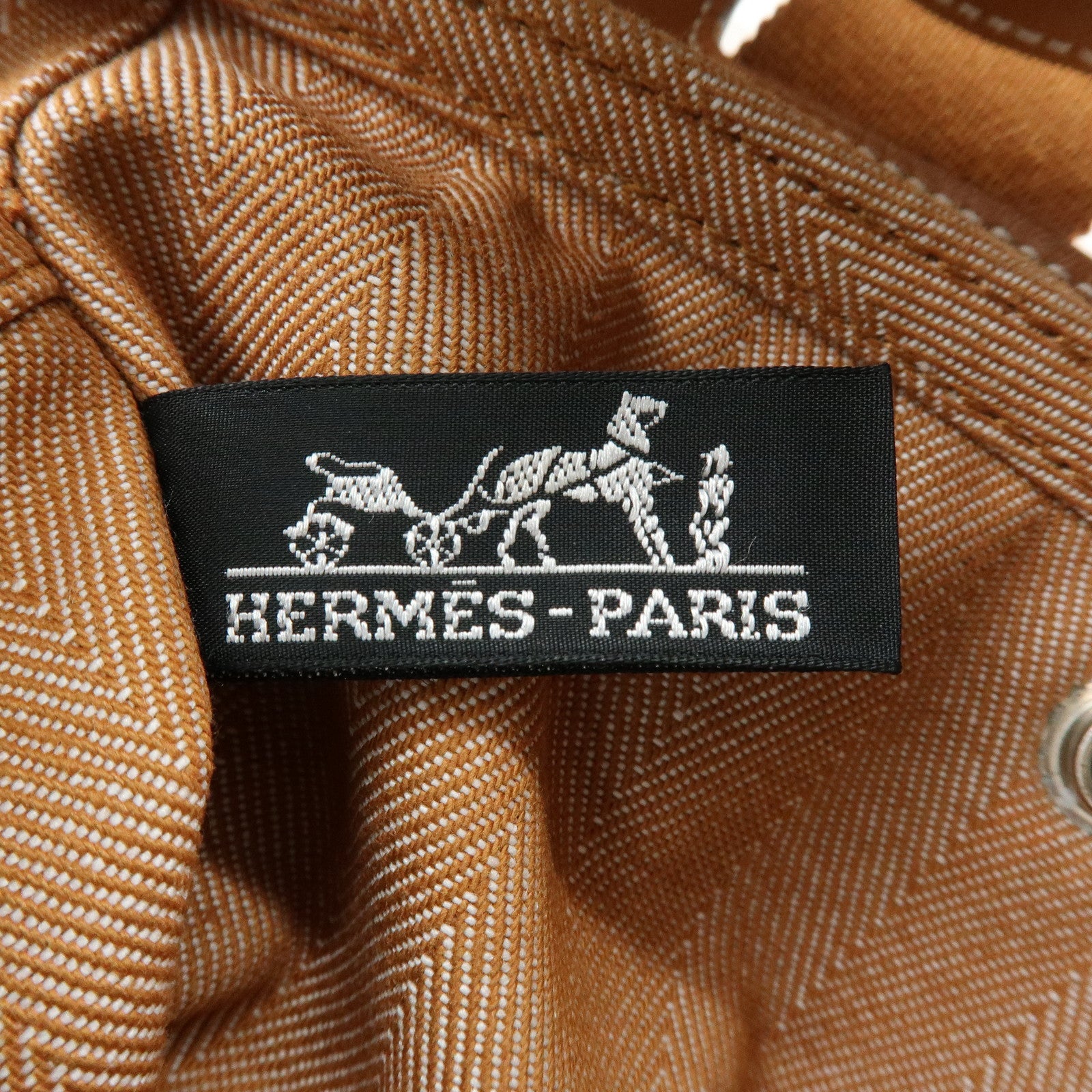HERMES Valparaiso PM Toile Chevron Leather Tote Bag □L Stamped