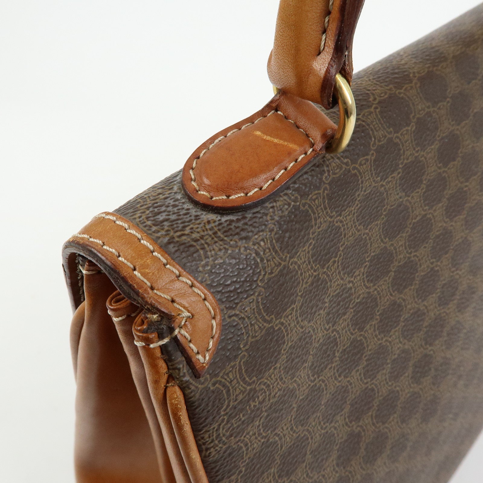 CELINE Macadam PVC Leather Hand Bag Top Handle Flap Bag Brown