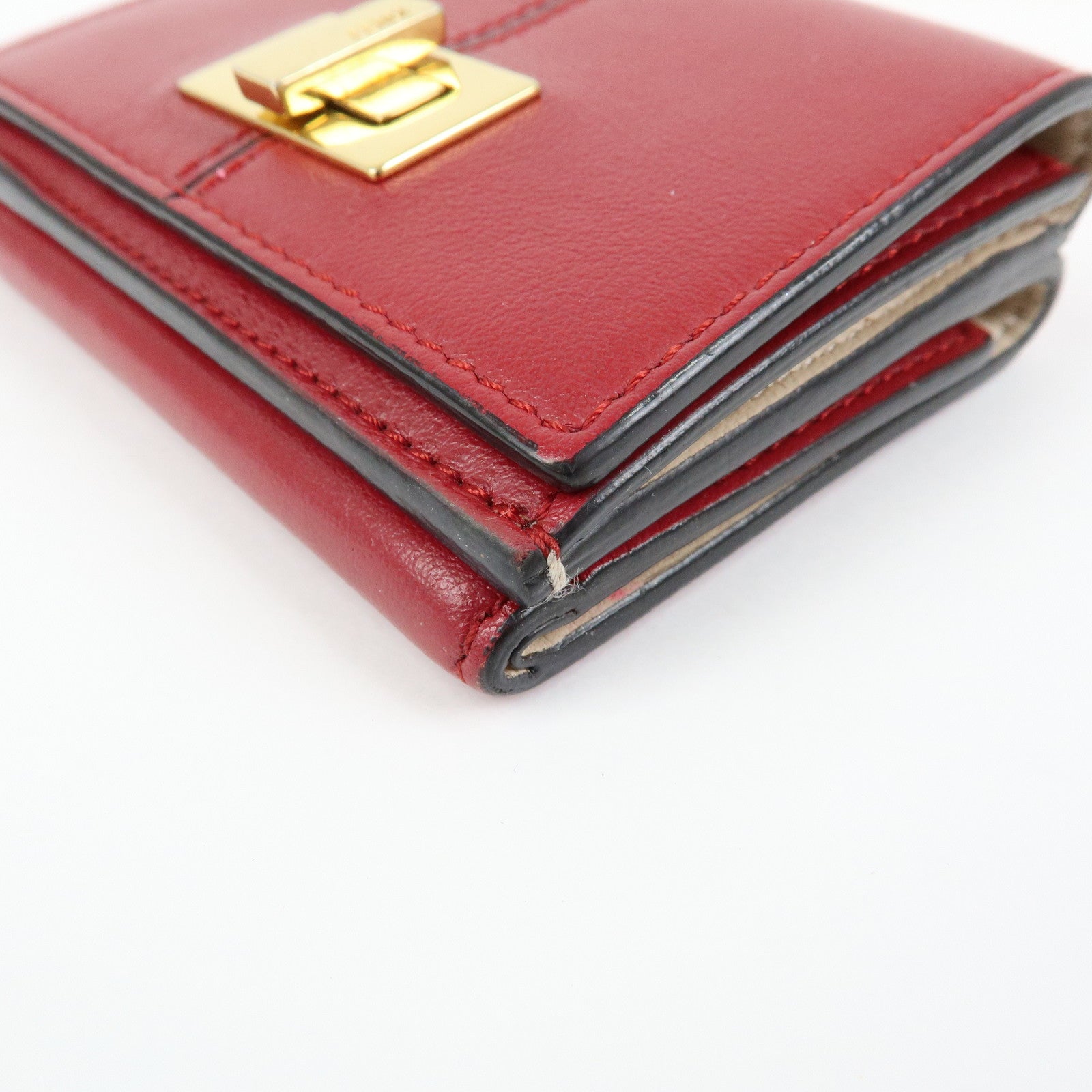 FENDI Peekaboo Leather Compact Trifold Wallet Red 8M0445
