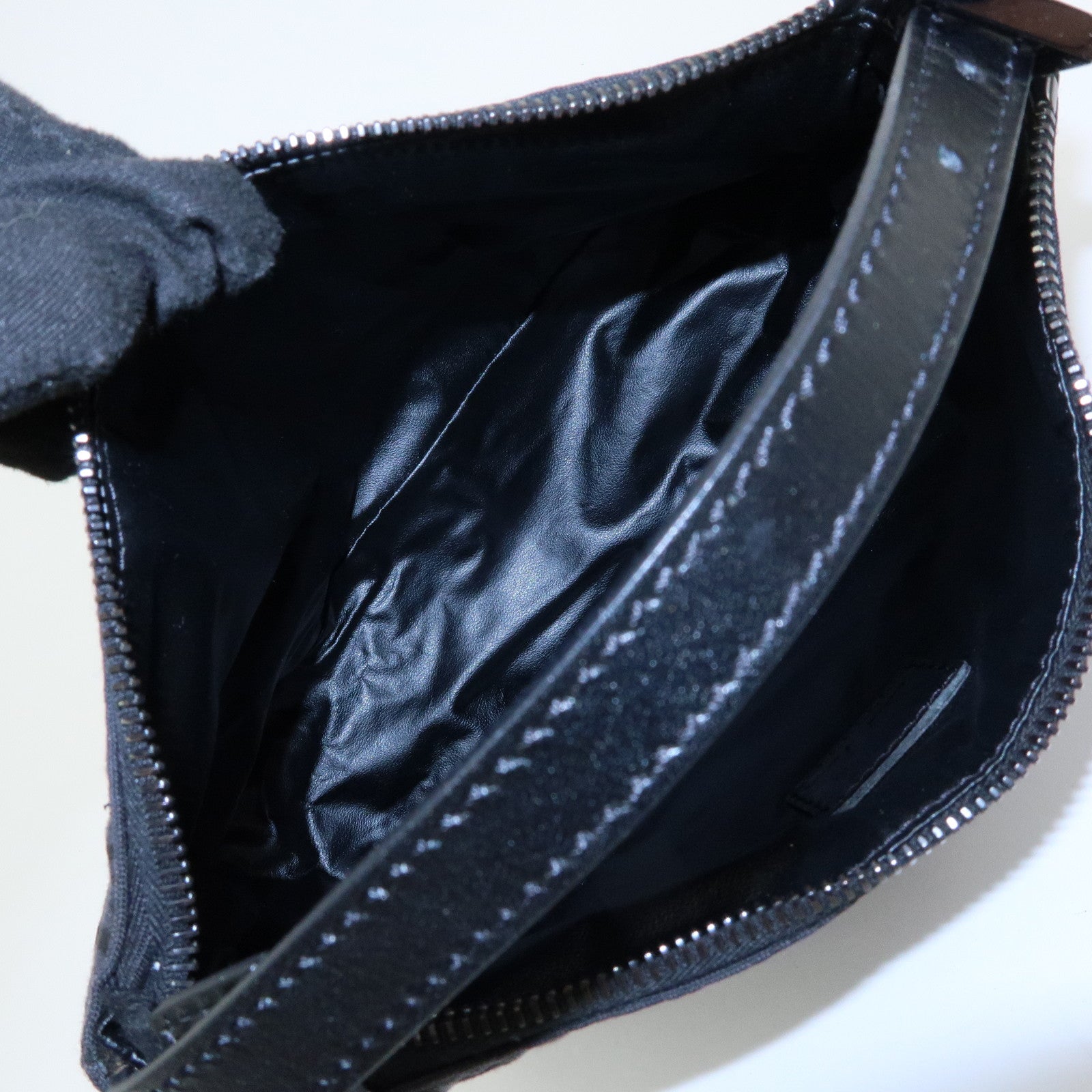 FENDI Zucchino Canvas Leather Hand Bag Pouch Black 8N0005