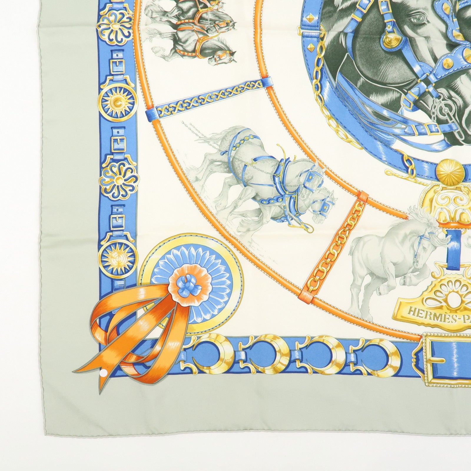 HERMES Carre 90 Silk 100% Scarf CHEVAUX DE TRAIT Ivory Multicolor