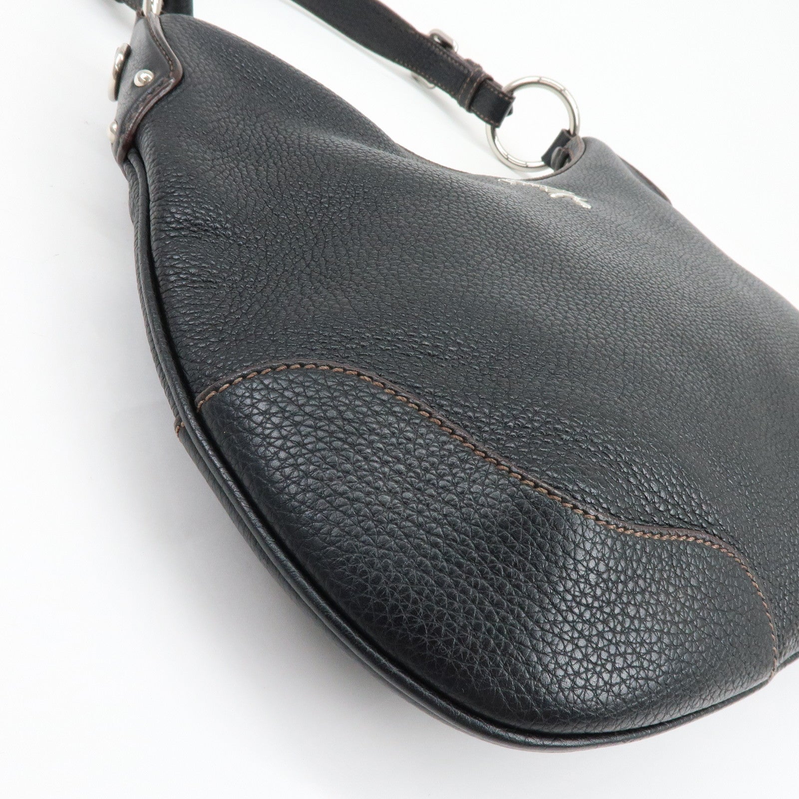 PRADA Logo Vitello Daino Leather Shoulder Bag Hand Bag Black BR3373