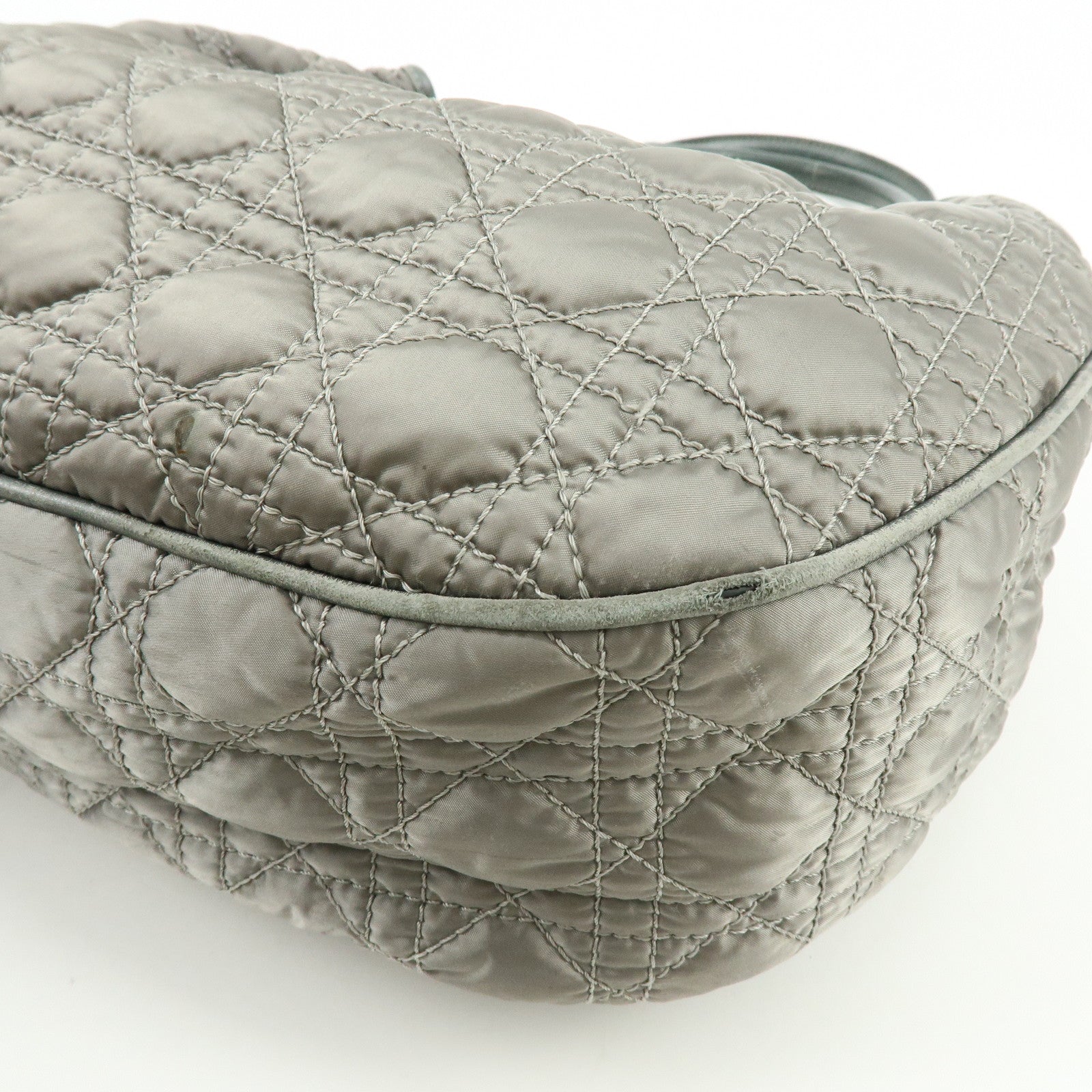 Christian Dior Cannage Nylon Leather Tote Bag Shoulder Bag Gray