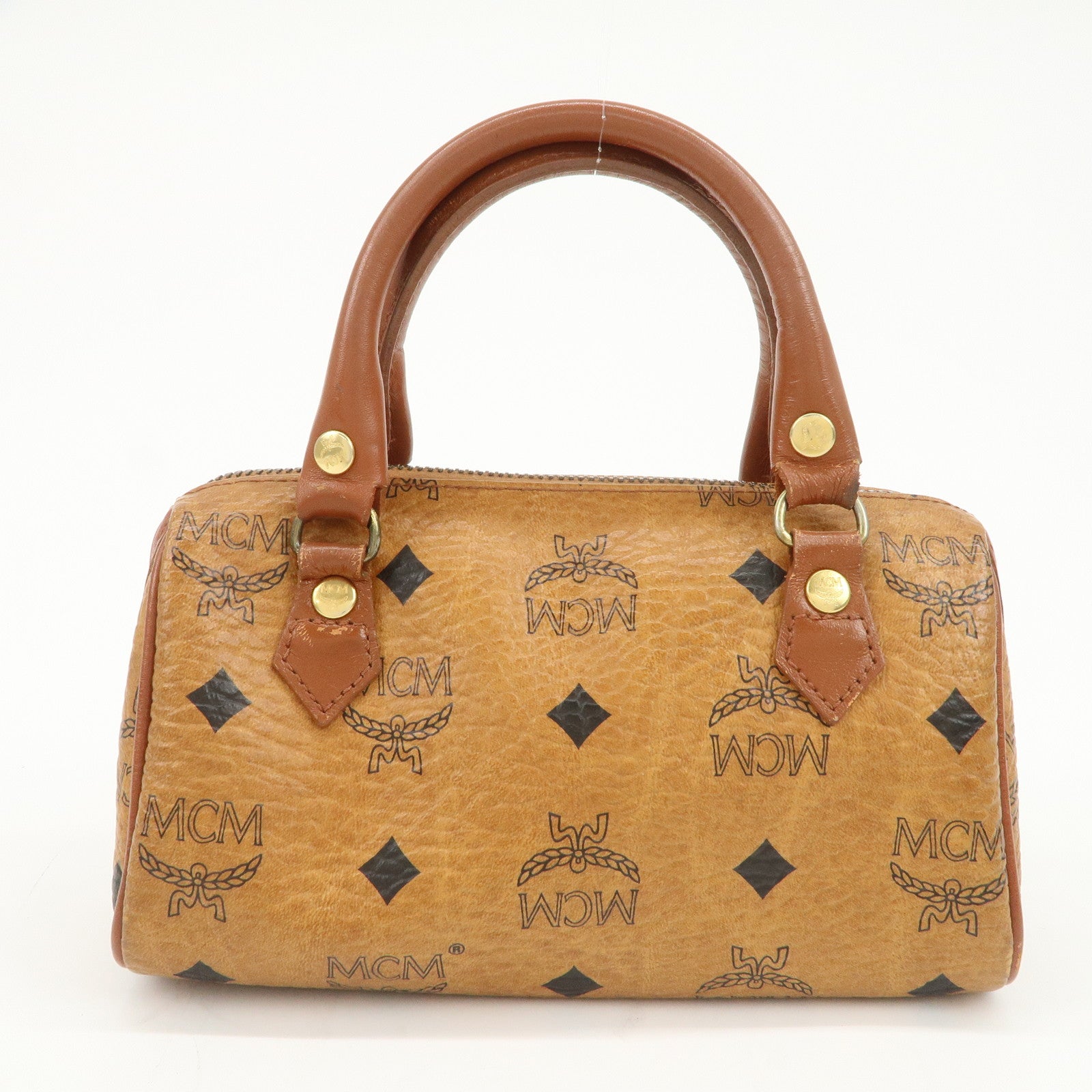 MCM Visetos Leather 2Way Bag Mini Boston Bag Shoulder Bag Brown