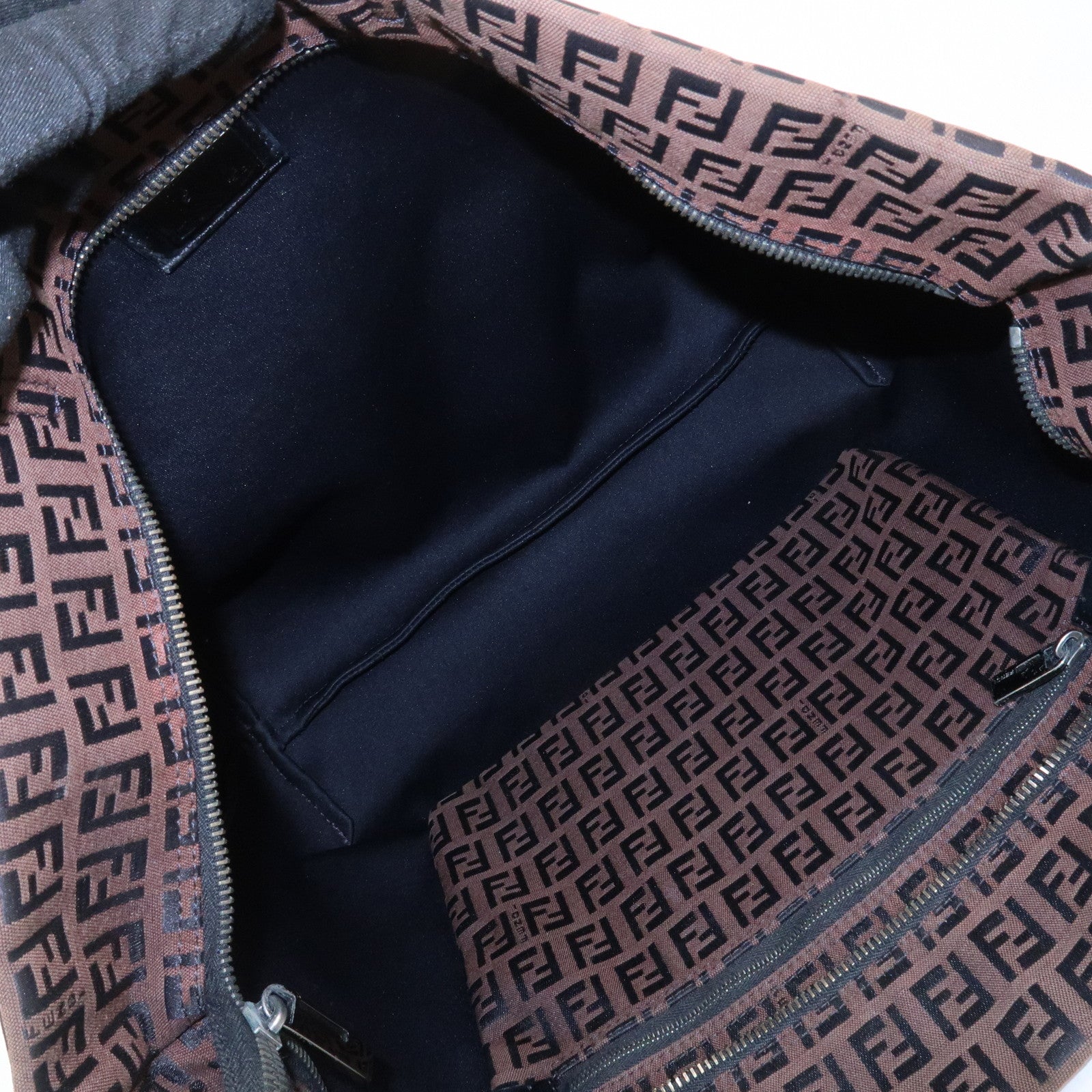 FENDI Zucchino Canvas Leather Tote Bag Shoulder Bag Brown 8BH025