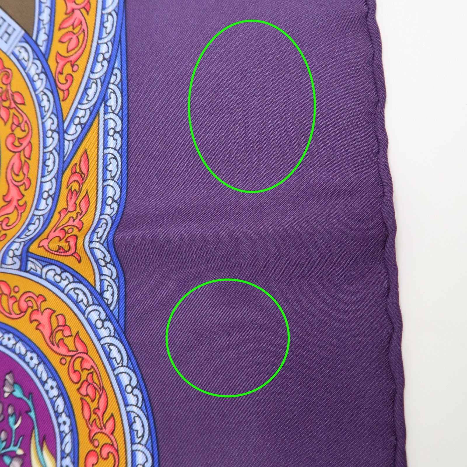 HERMES Carre 90 Silk 100% Scarf QALAMDAN Purple Orange