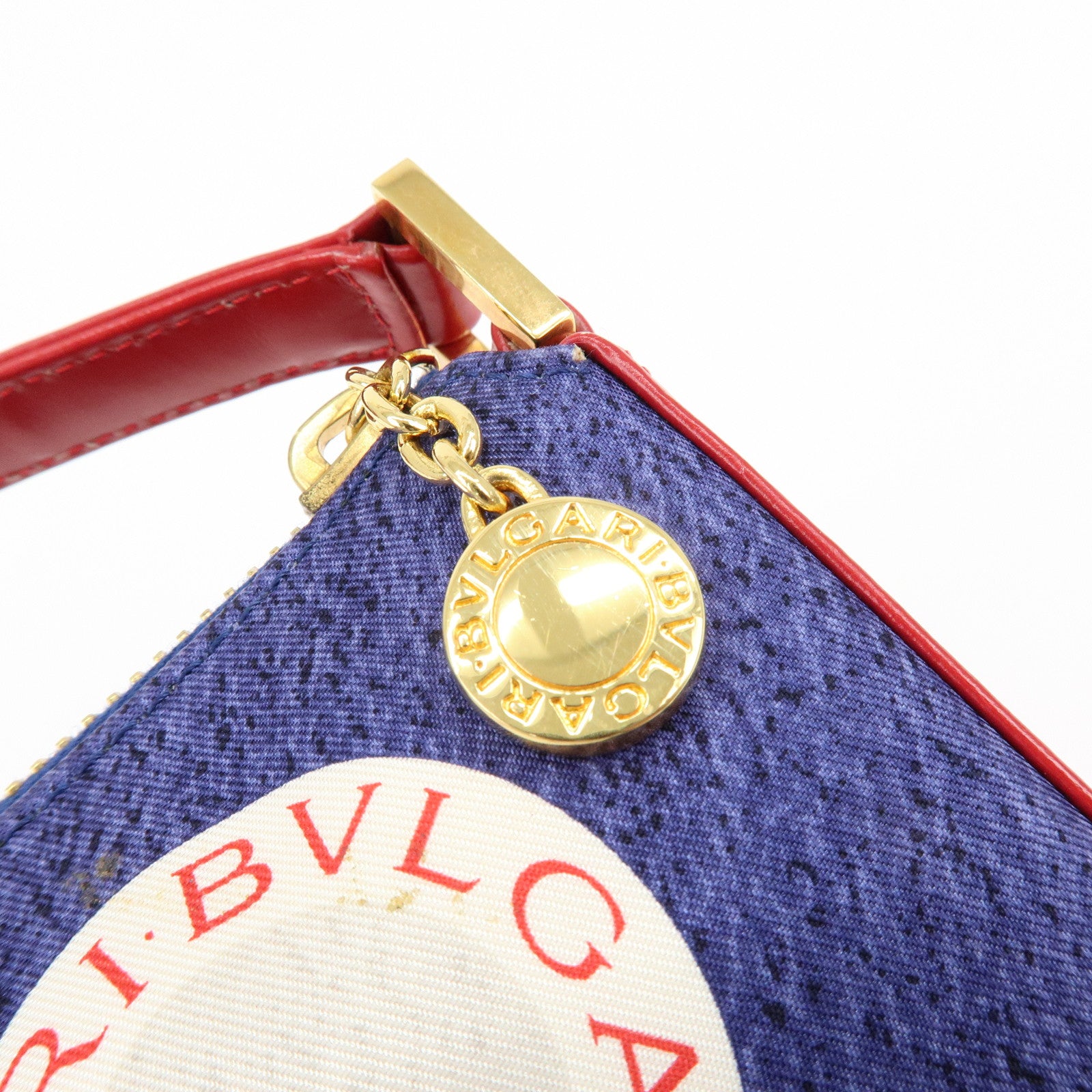 BVLGARI B-zero1 Canvas Leather Shoulder Bag Hand Bag Navy Red
