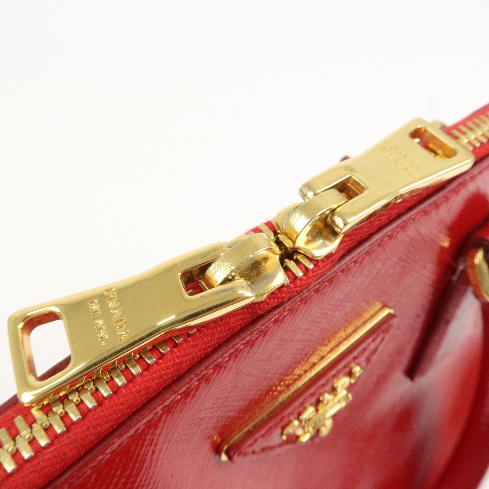 PRADA Logo Patent Leather 2Way Bag Shoulder Bag Hand Bag Red BL0909