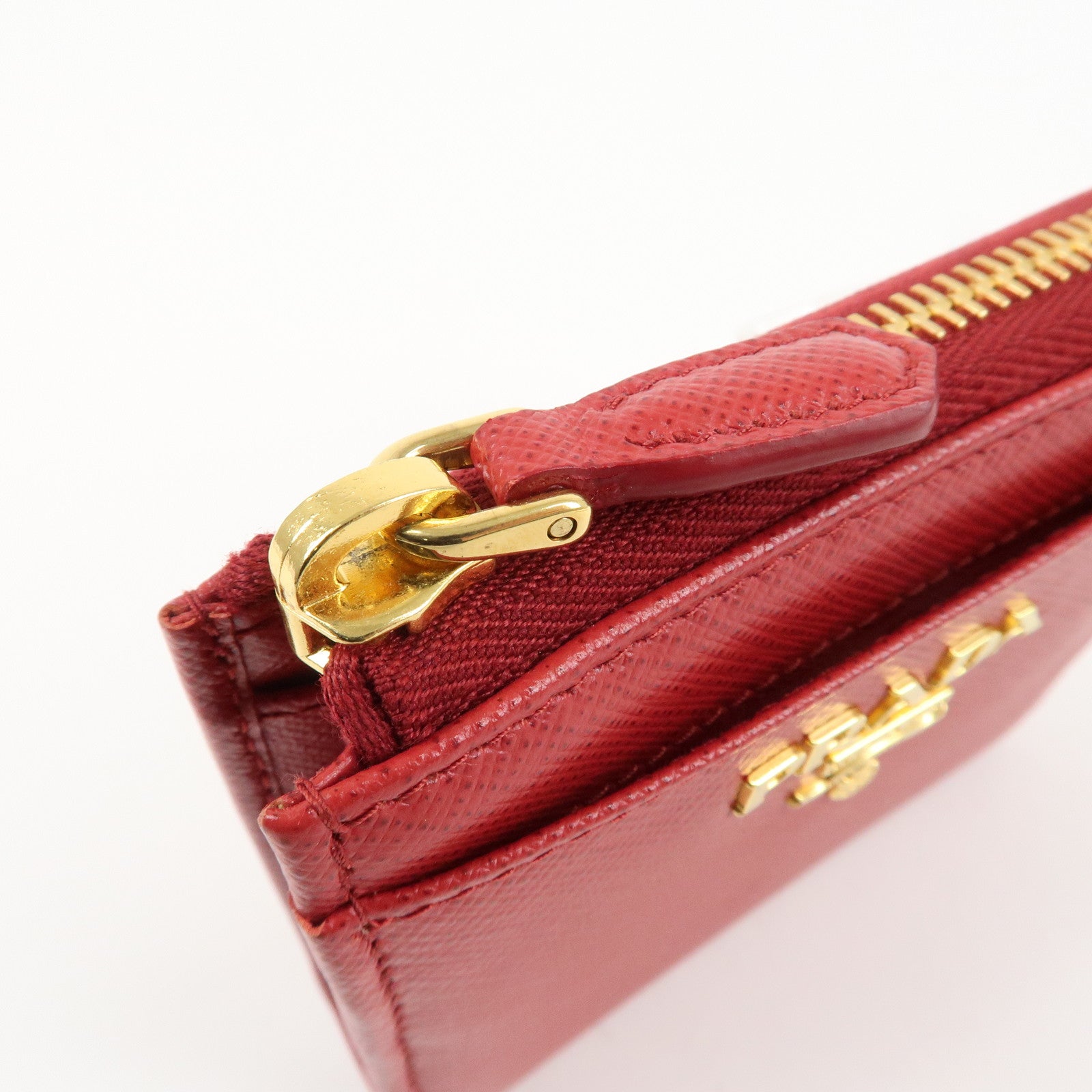PRADA Leather Zippy Coin Case Red Gold Hardware 1ML025 Used