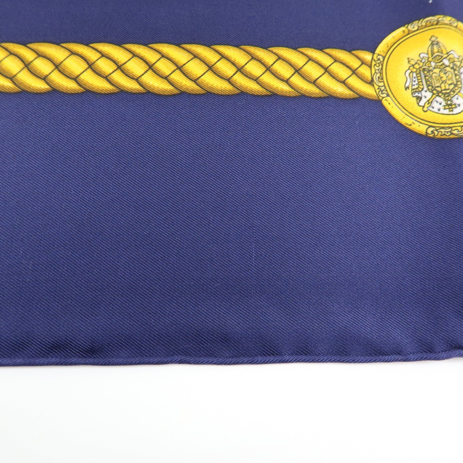 HERMES Carre 90 Silk 100% Scarf LES TAMBOURS Navy Gold