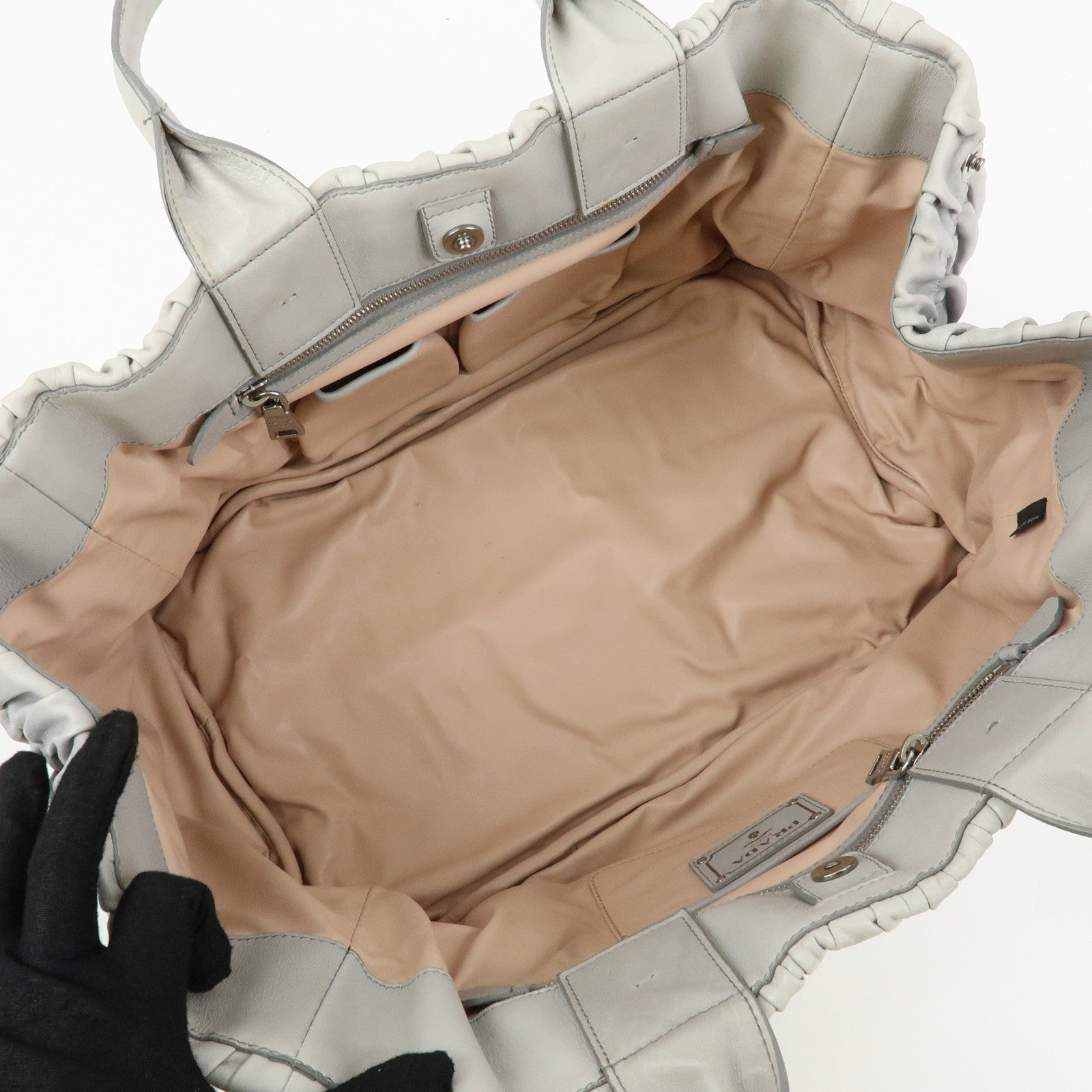 PRADA Canapa Nappa Gaufre Leather Gathered Large Tote Hand Bag