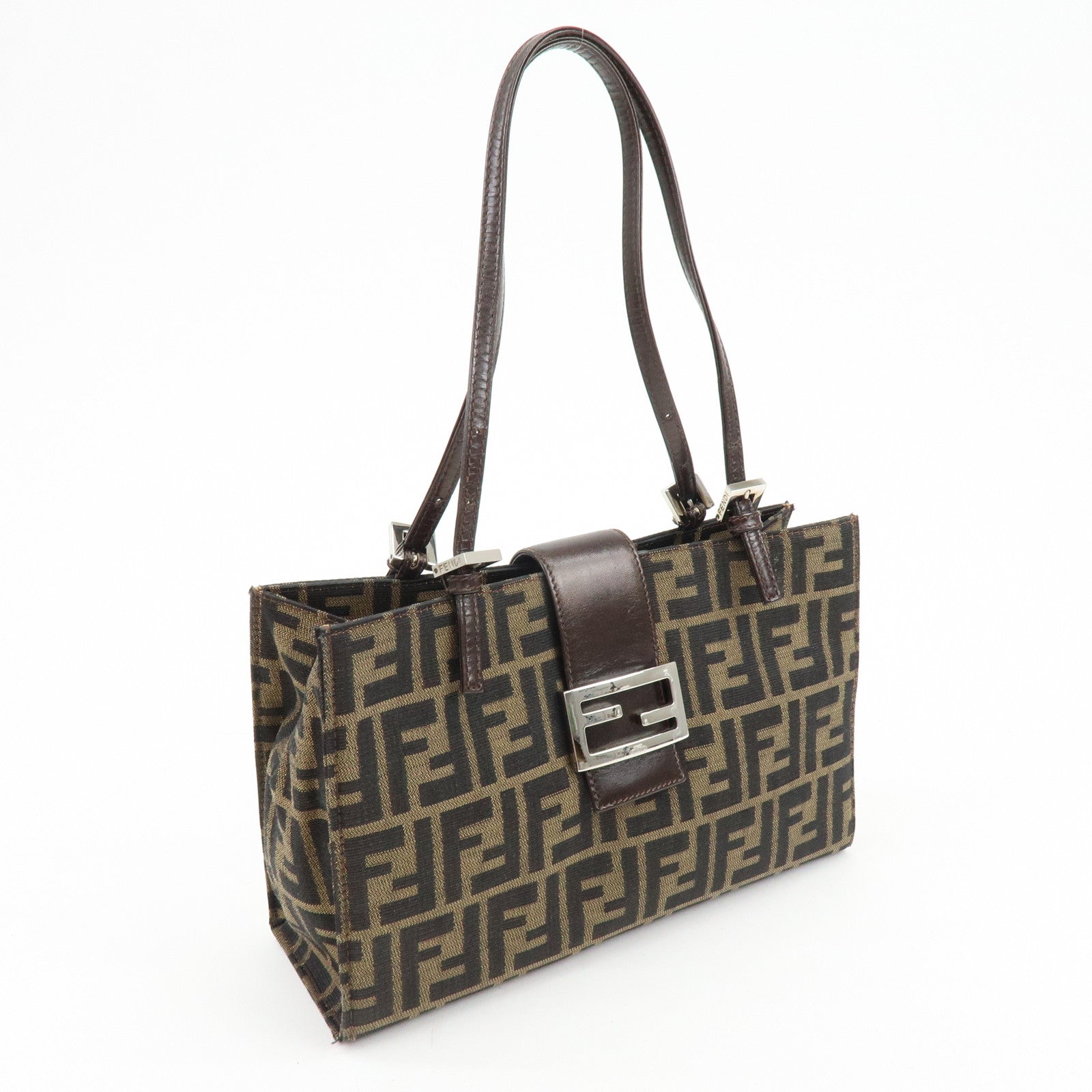 FENDI Zucca Canvas Leather Shoulder Bag Tote Bag Brown 09158081992