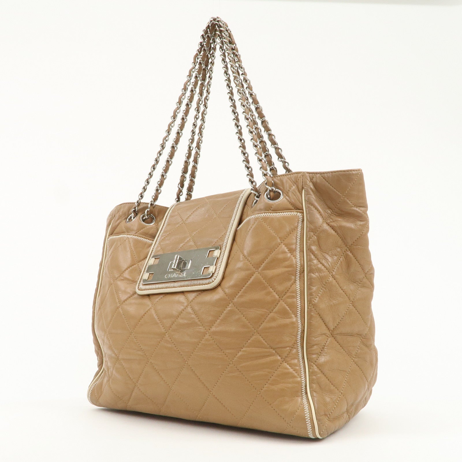 CHANEL East West Chain Shoulder Bag Hand Bag Tote Bag Brown