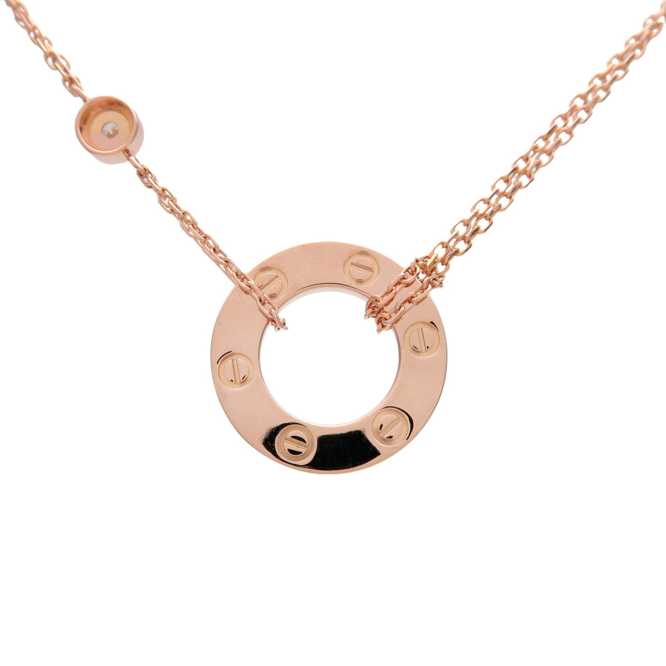 Cartier Love Circle 2P Diamond Necklace K18 750PG Rose Gold