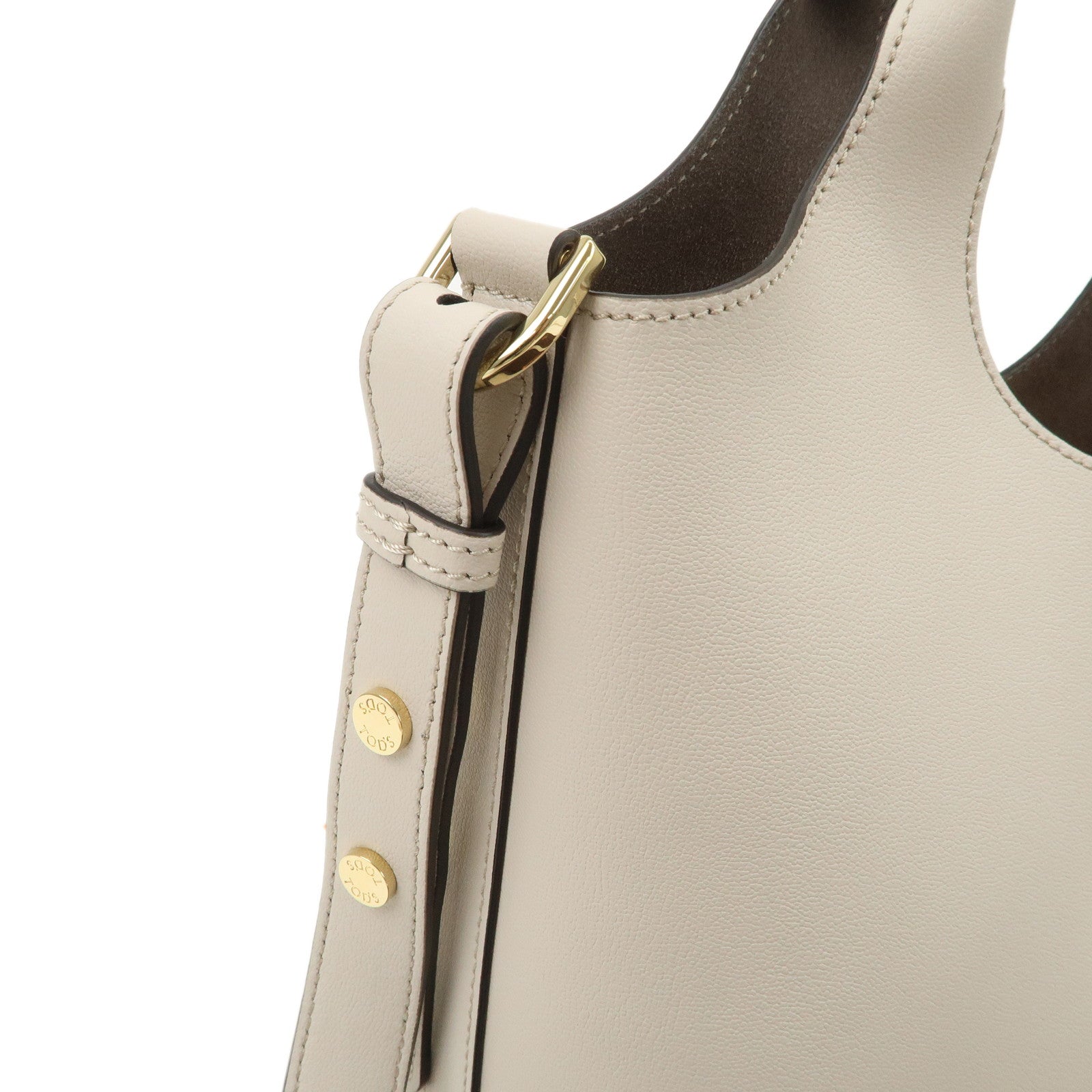 TOD’S Leather Mini 2Way Tote Bag Shoulder Bag Hand Bag Light Greige