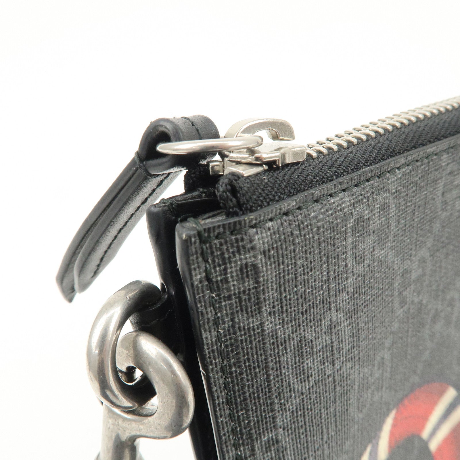 GUCCI Leather GG Supreme King Snake Clutch Bag Black Gray 473904 Used