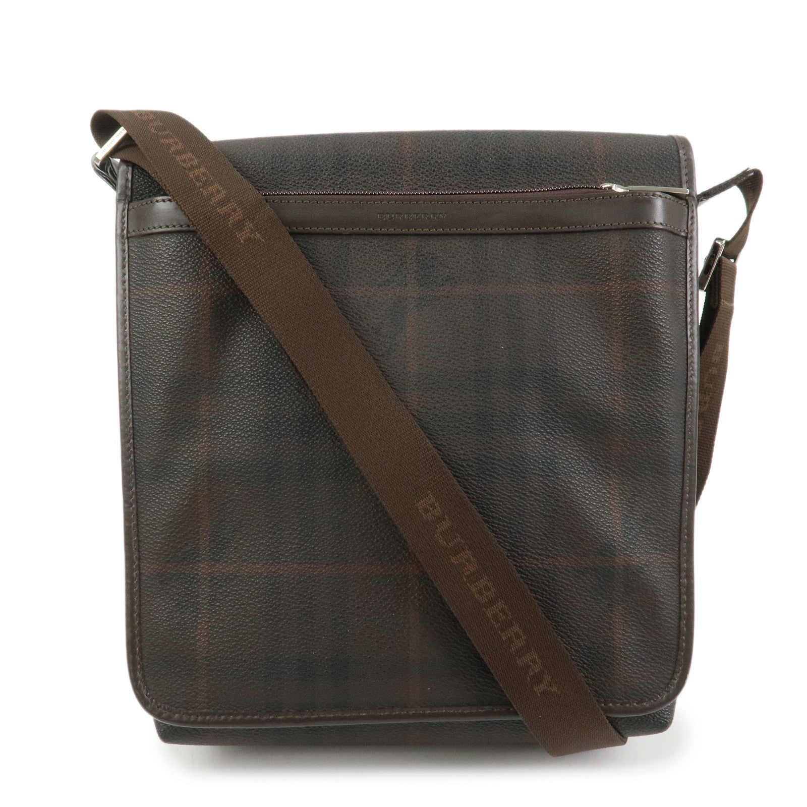 BURBERRY PVC Canvas Leather Shoulder Bag Crossbody Bag Brown