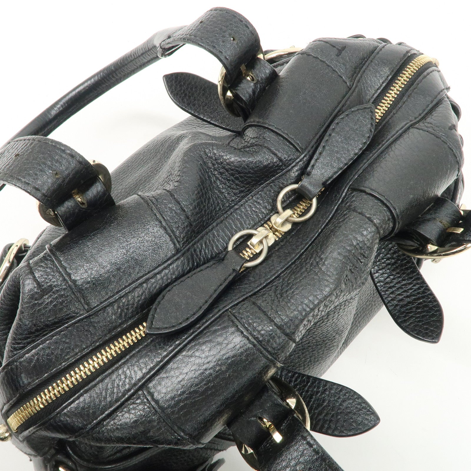 BURBERRY Leather Boston Bag Hand Bag Black Silver HDW