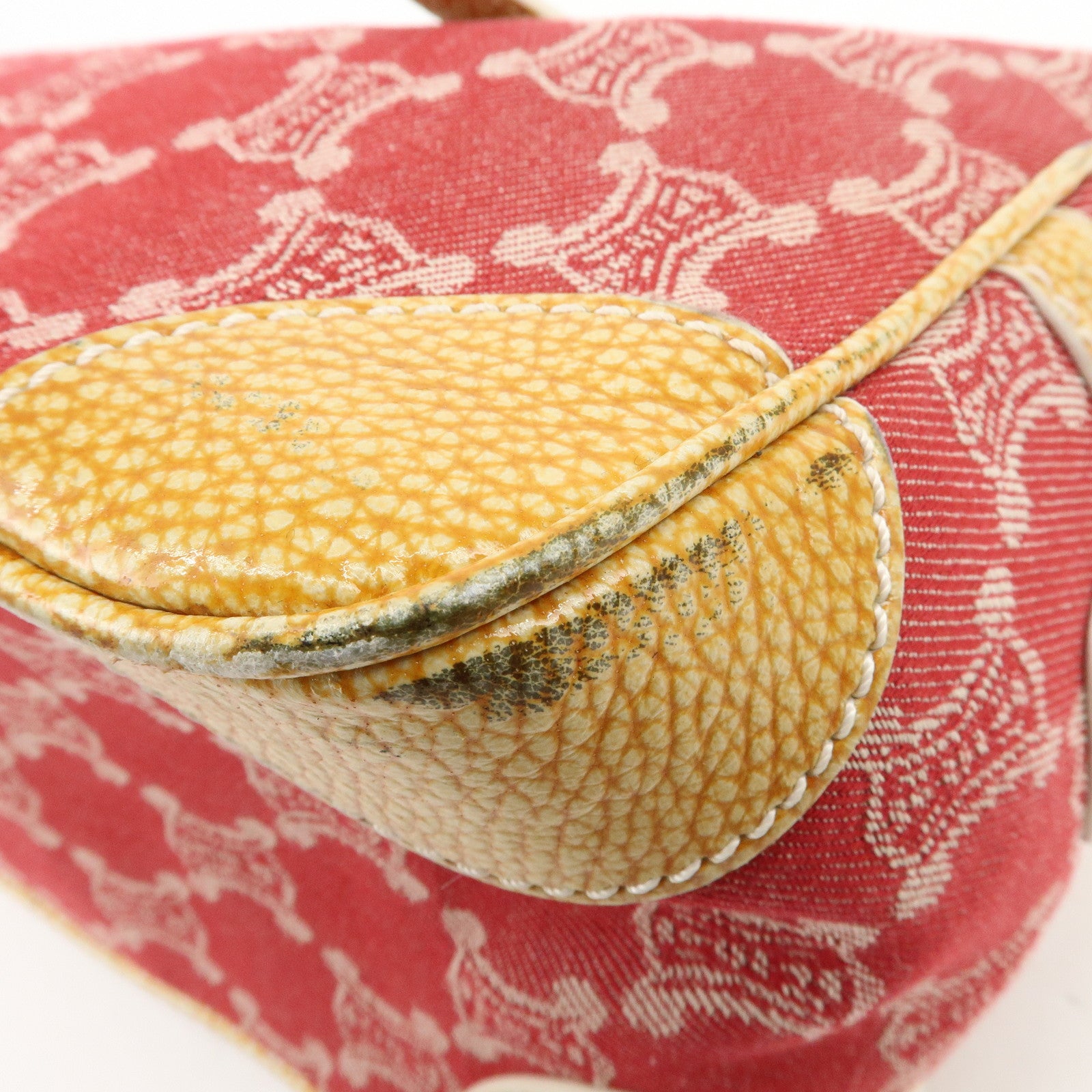 CELINE Macadam Boogie Canvas Leather Hand Bag Red Beige