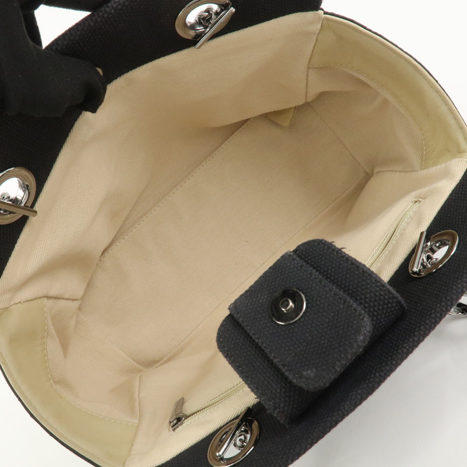 CHANEL Chocolate Bar Lamb Skin Canvas Shoulder Bag Hand Bag Black