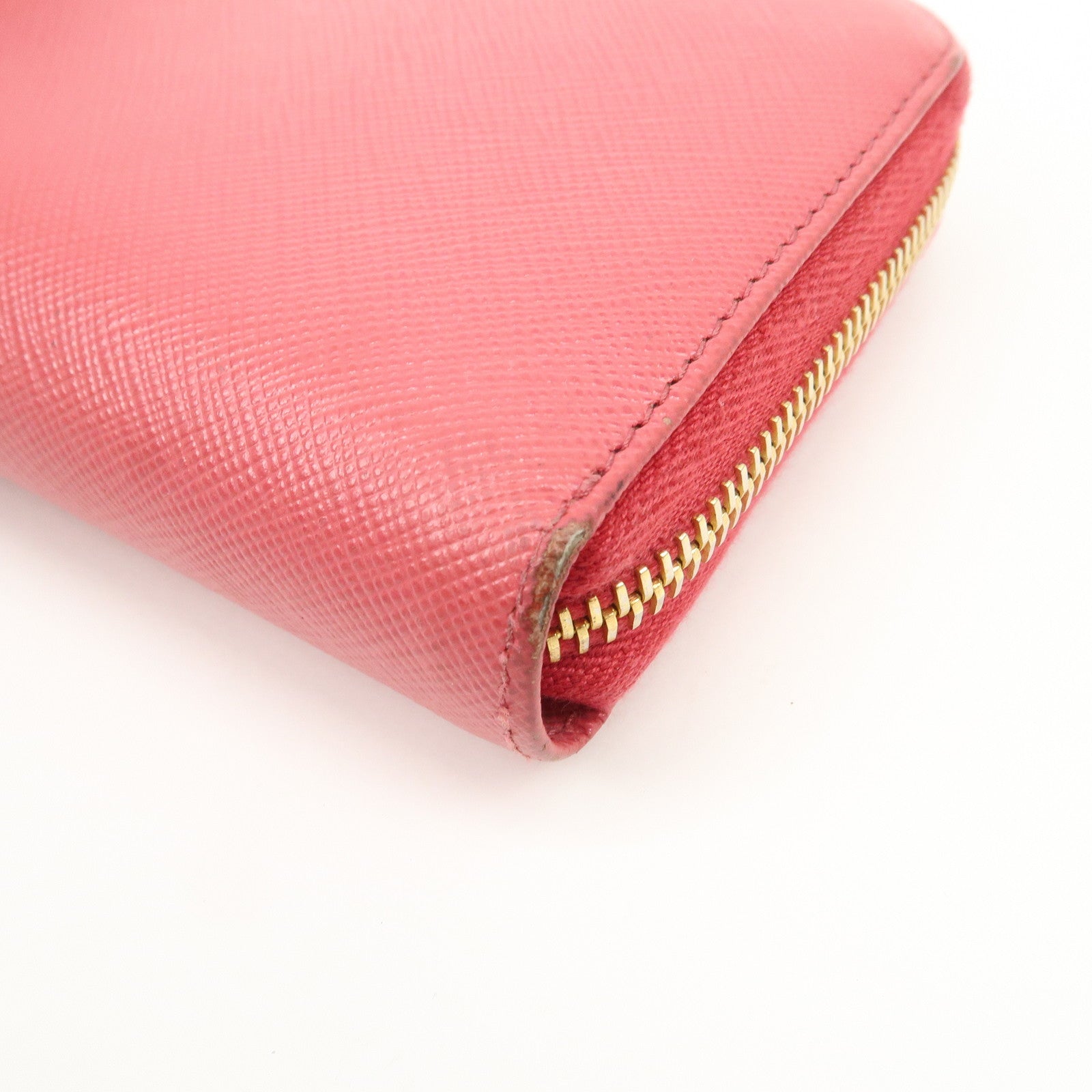 PRADA Logo Saffiano Leather Round Zippy Long Wallet Pink 1M0506