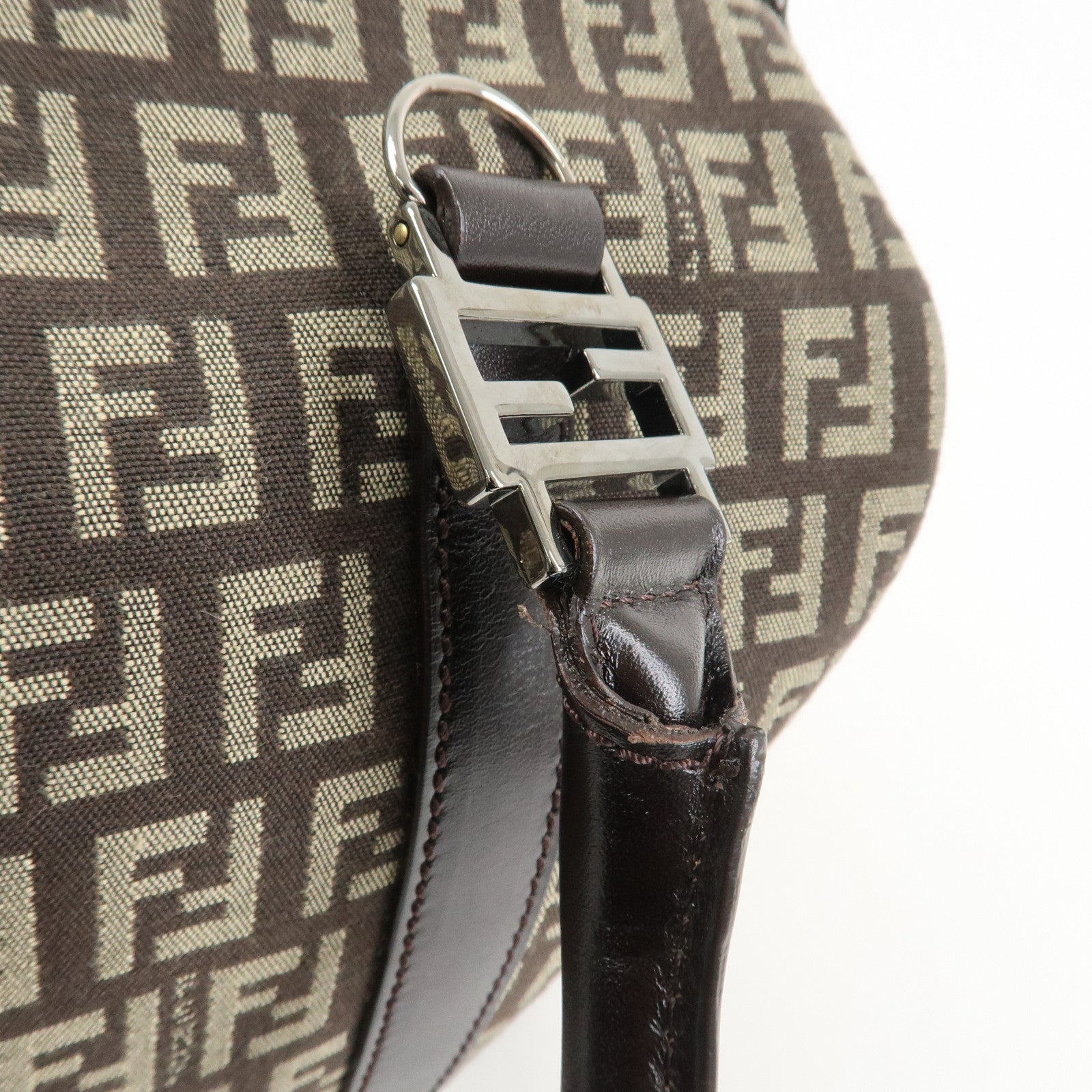 FENDI Zucchino Canvas Leather Hand Bag Boston Bag Brown 8BL068