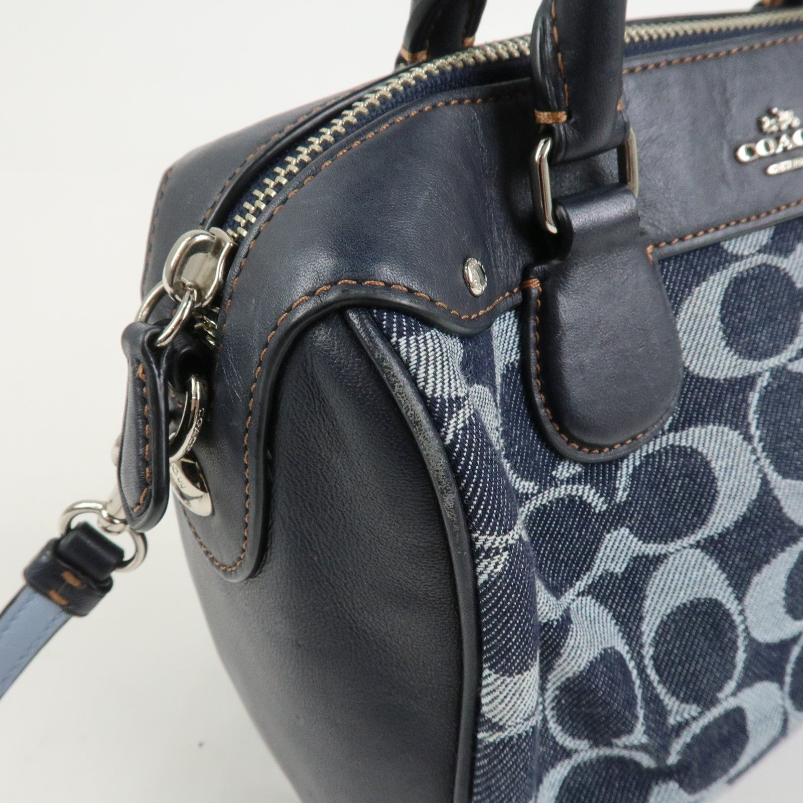 COACH Signature Denim Leather 2Way Bag Shoulder Bag Hand Bag