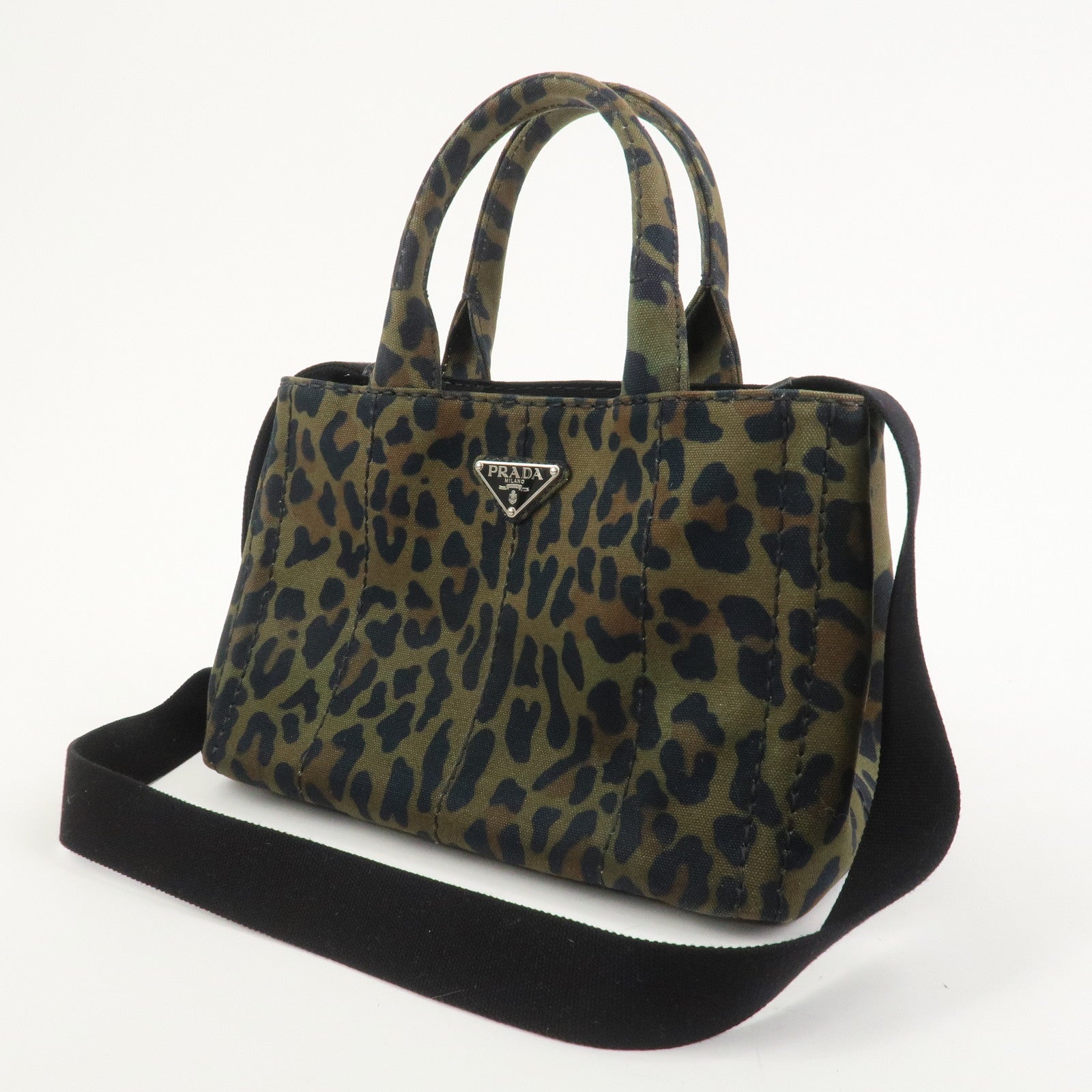 PRADA Triangle Logo Canapa Mini Canvas 2Way Bag Leopard 1BG439
