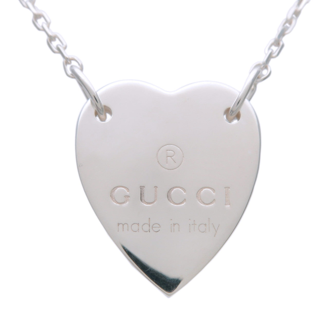 GUCCI Logo Heart Plate Necklace SV925 Silver