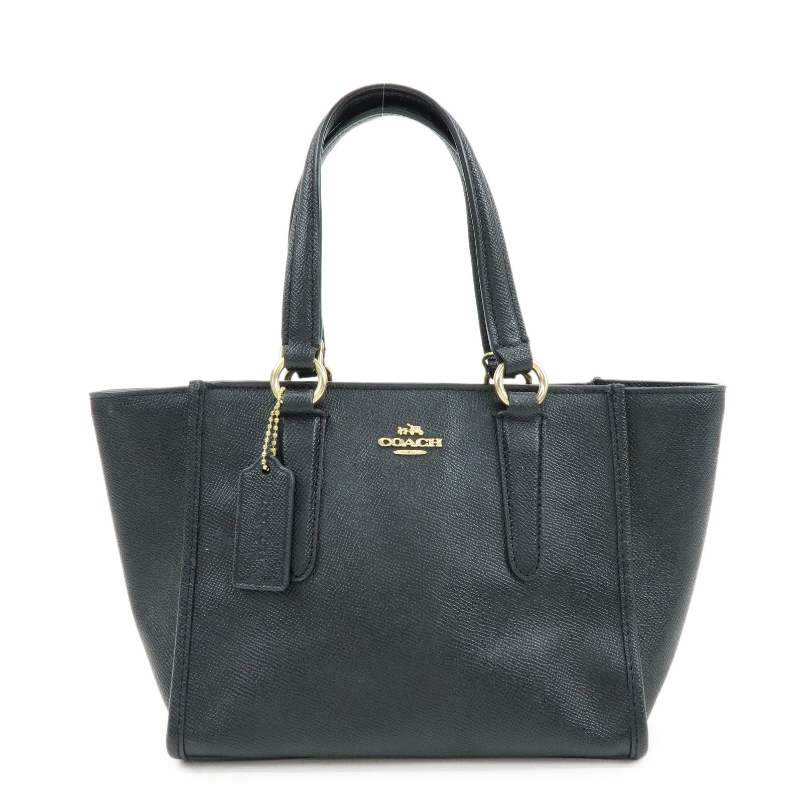 COACH Logo Leather Hand Bag Tote Bag Shouder Bag Black