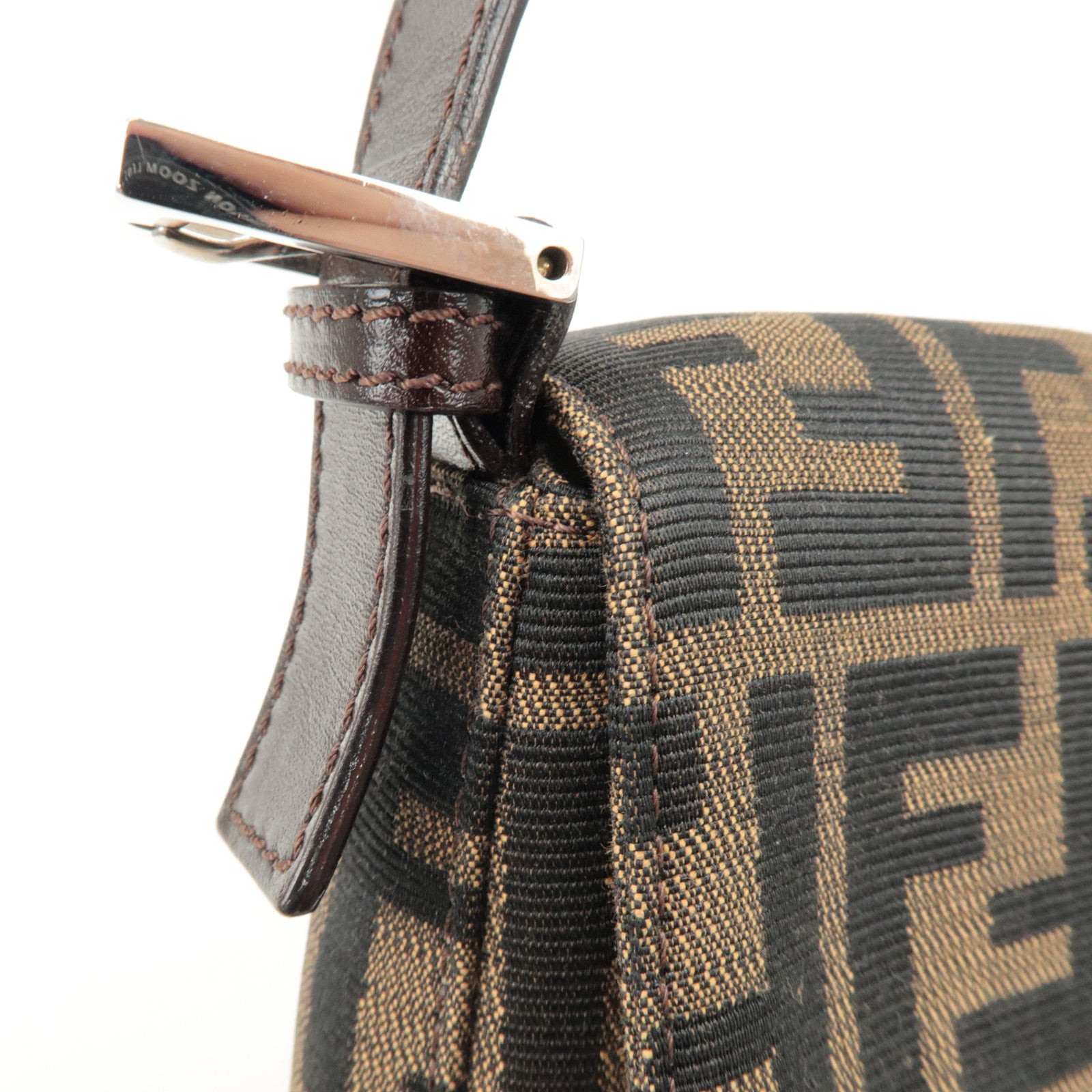 FENDI Mamma Baguette Zucca Canvas Shoulder Bag Black Brown 26421 Used