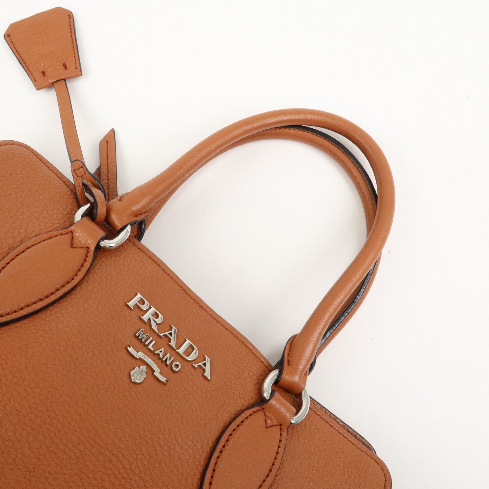 PRADA Logo Leather 2Way Bag Hand Bag Shoulder Bag Brown 1BA205