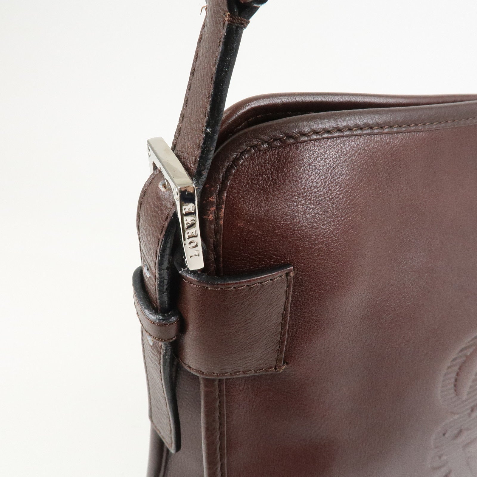 LOEWE Anagram Logo Leather Shoulder Bag Crossbody Bag Brown
