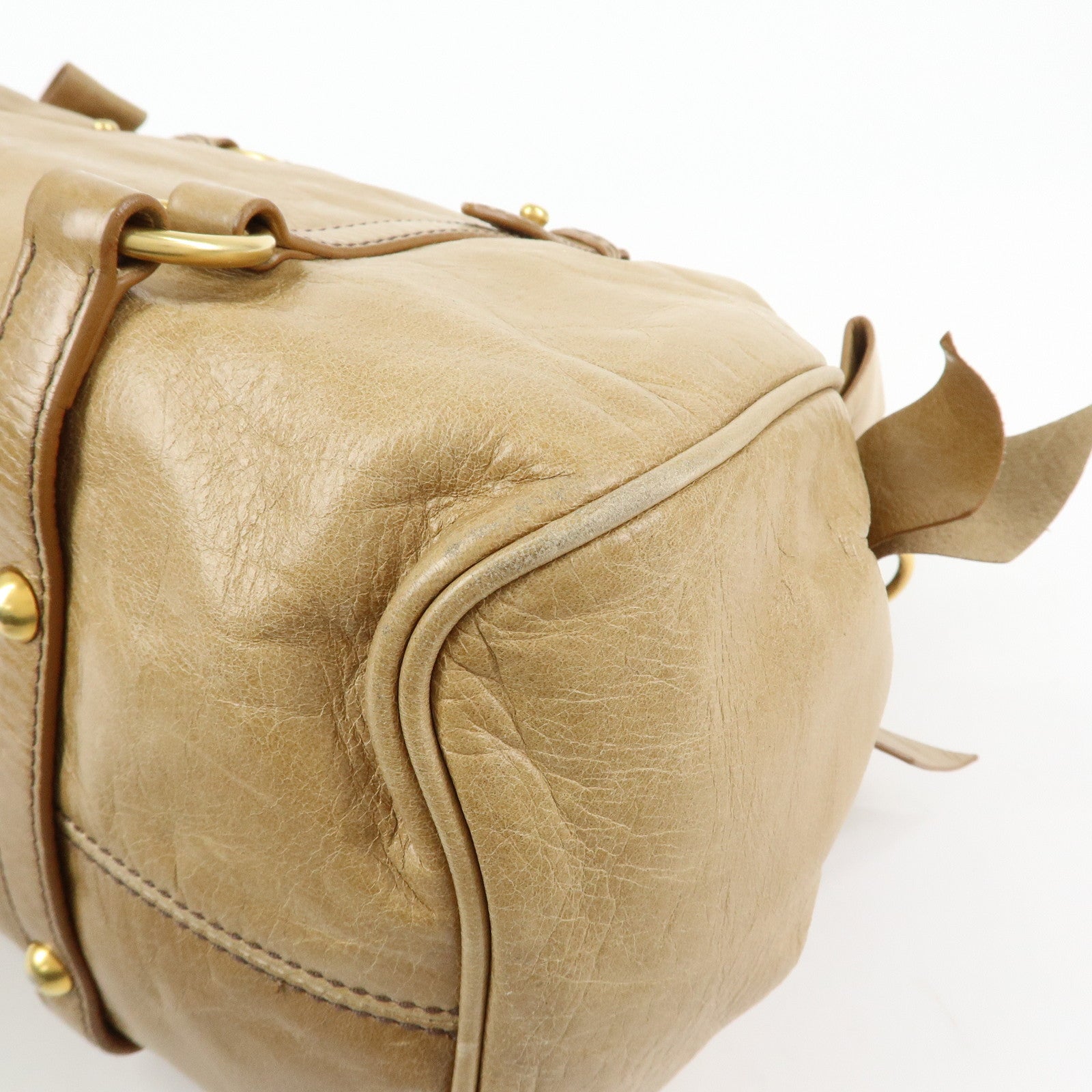 MIU MIU Leather 2Way Bag Hand Bag Shoulder Bag Beige RT0438