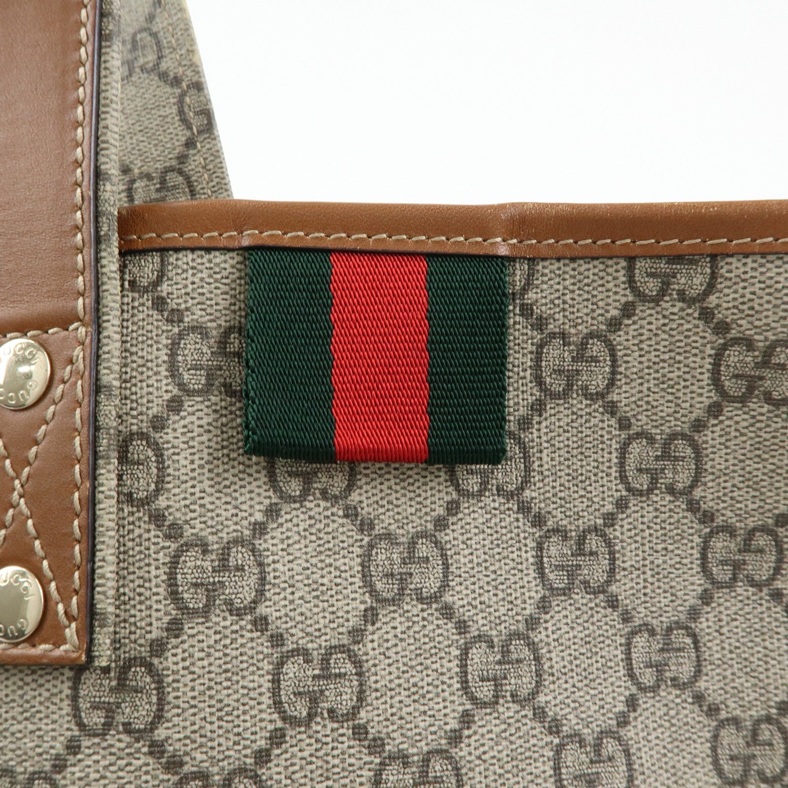 GUCCI sherry GG Supreme Leather Tote Hand Bag Beige Brown 211134