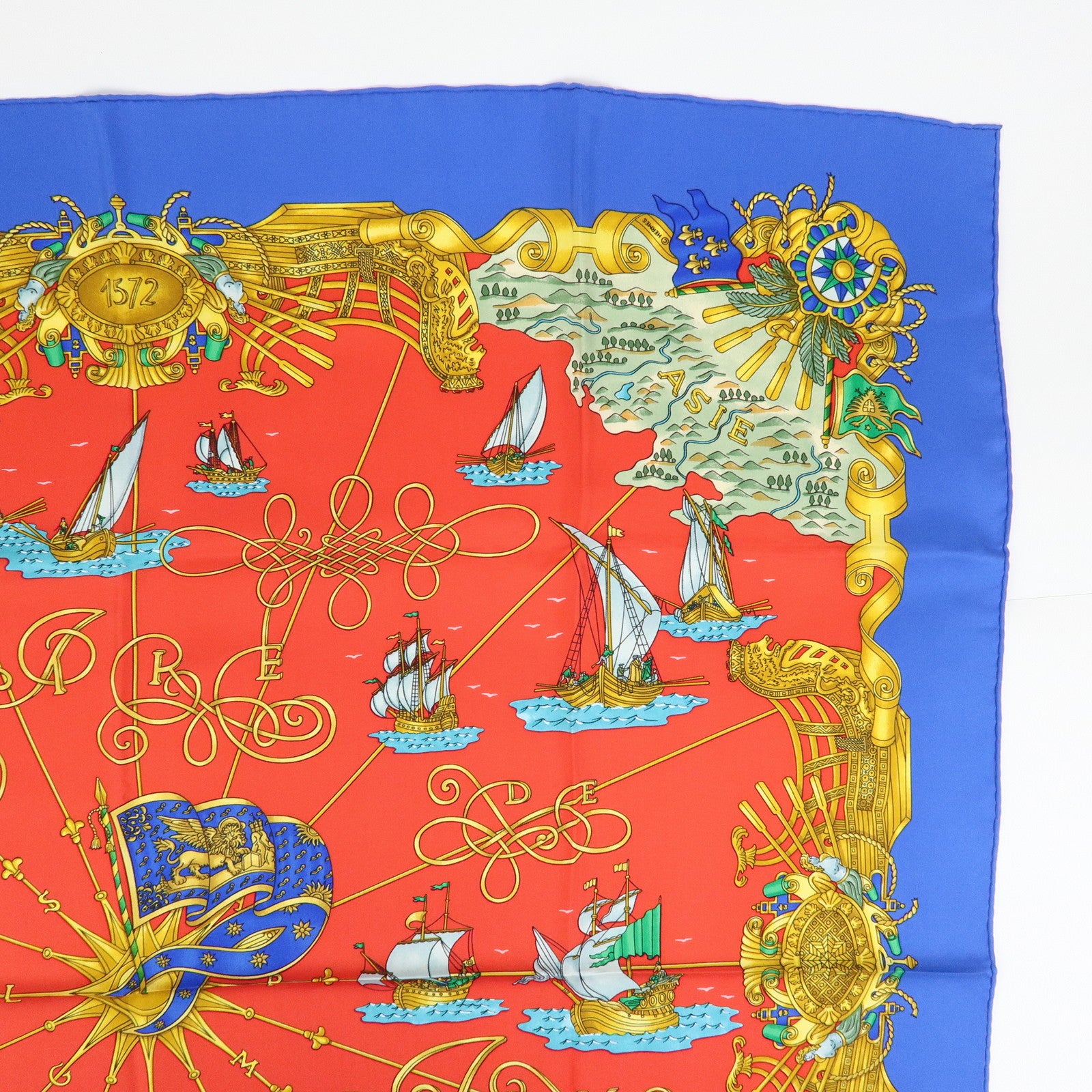 HERMES Carre 90 Silk 100% VOILES DE LUMIERE Scarf Red Blue