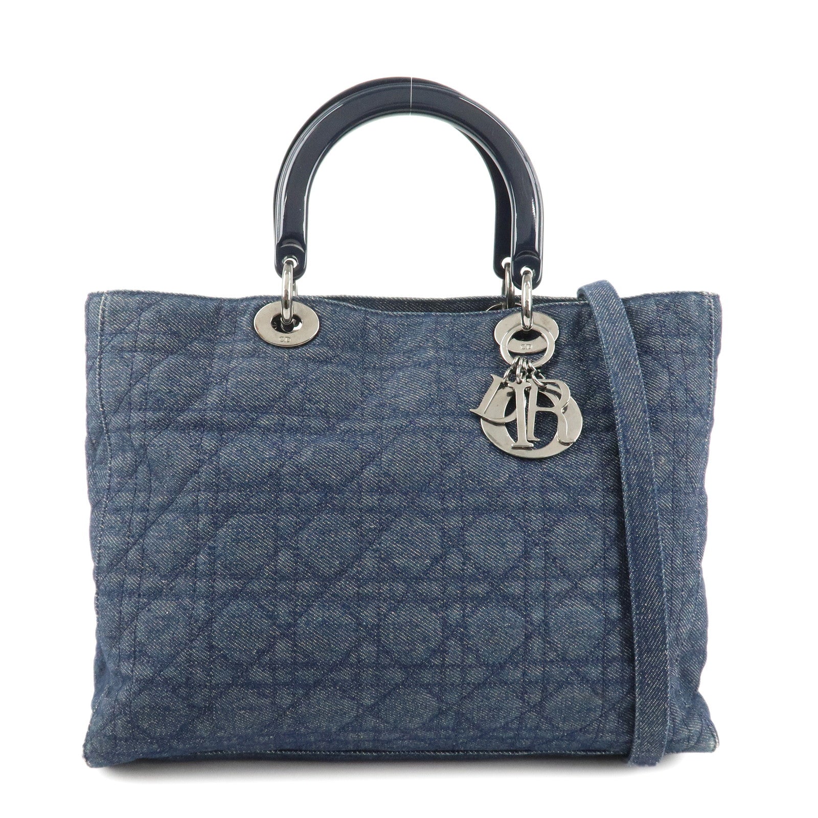 Christian Dior Cannage 2way Denim Tote Bag Navy Used