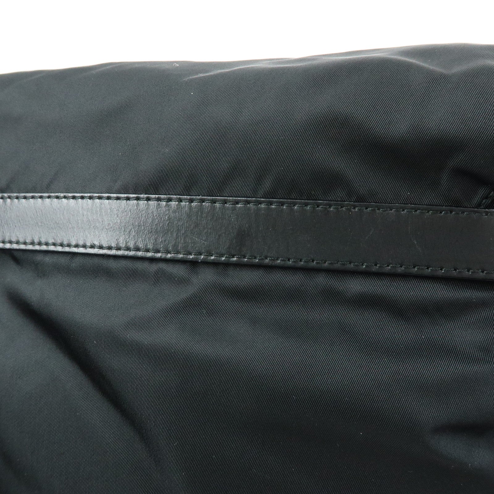 PRADA Triangle Logo Nylon Leather Shoulder Bag Black BT6671